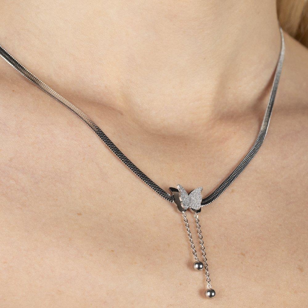 Çelik kolye gümüş renk kelebek model kalın zincirli kolye bijuteri bayan takı gerdanlık