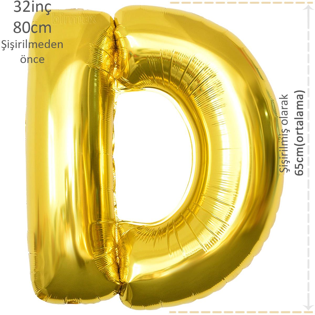 Harf Folyo Balon Altın Gold D Harfi 32inç 80cm