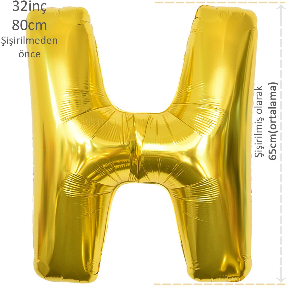 Harf Folyo Balon Altın Gold H Harfi 32inç 80cm
