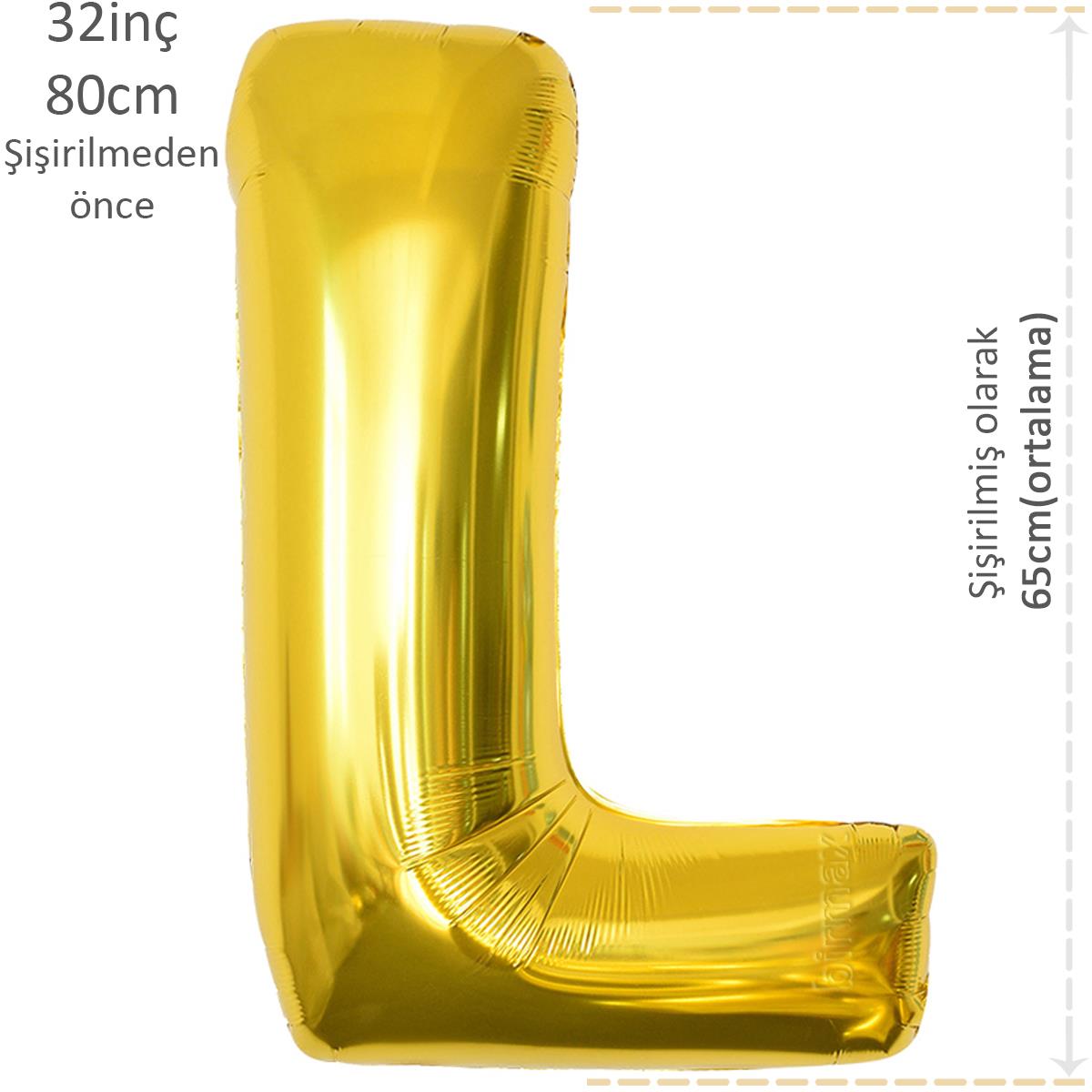 Harf Folyo Balon Altın Gold L Harfi 32inç 80cm