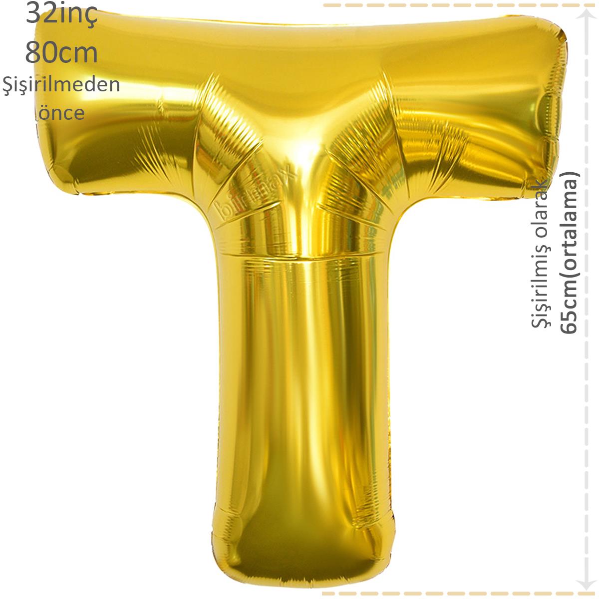 Harf Folyo Balon Altın Gold T Harfi 32inç 80cm