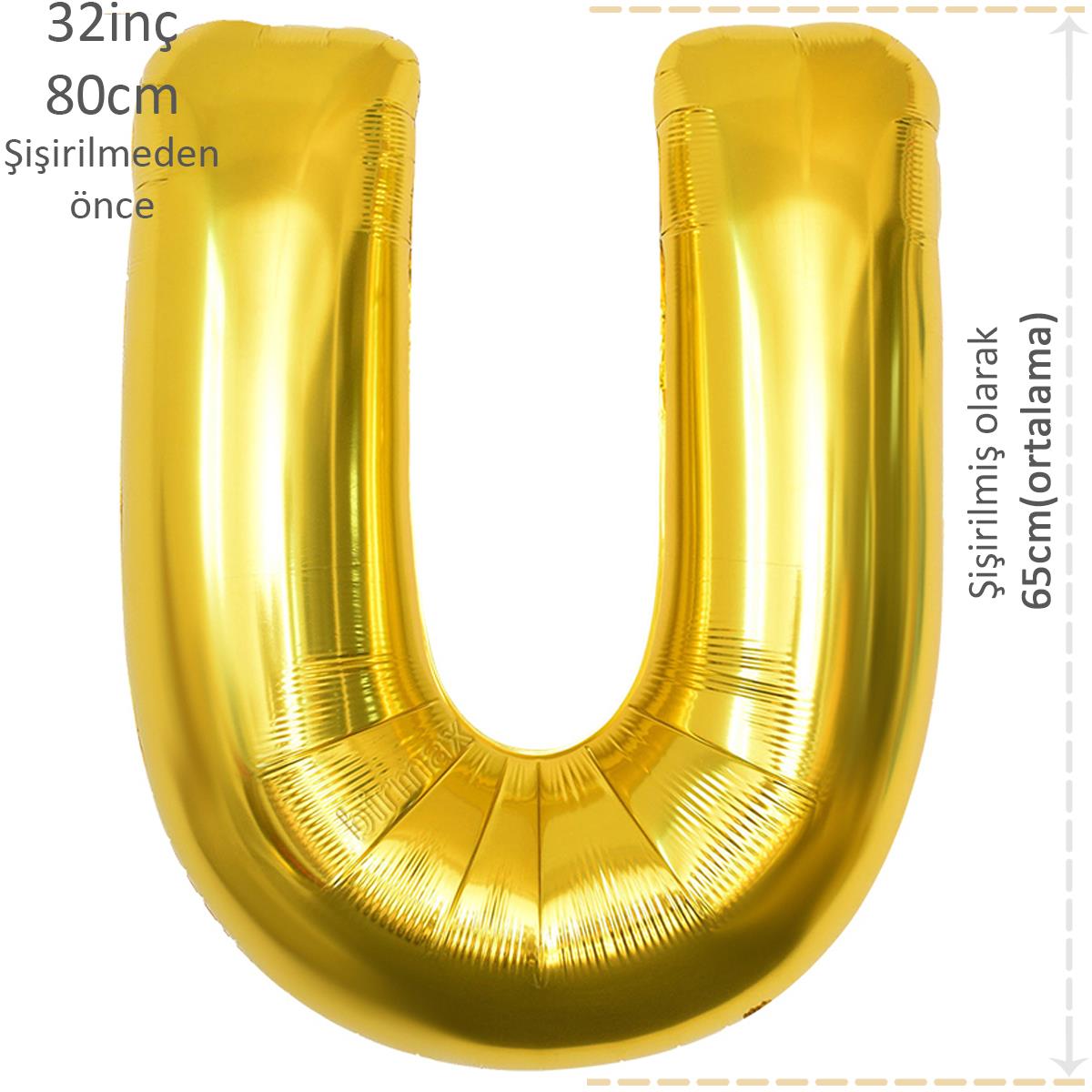 Harf Folyo Balon Altın Gold U Harfi 32inç 80cm
