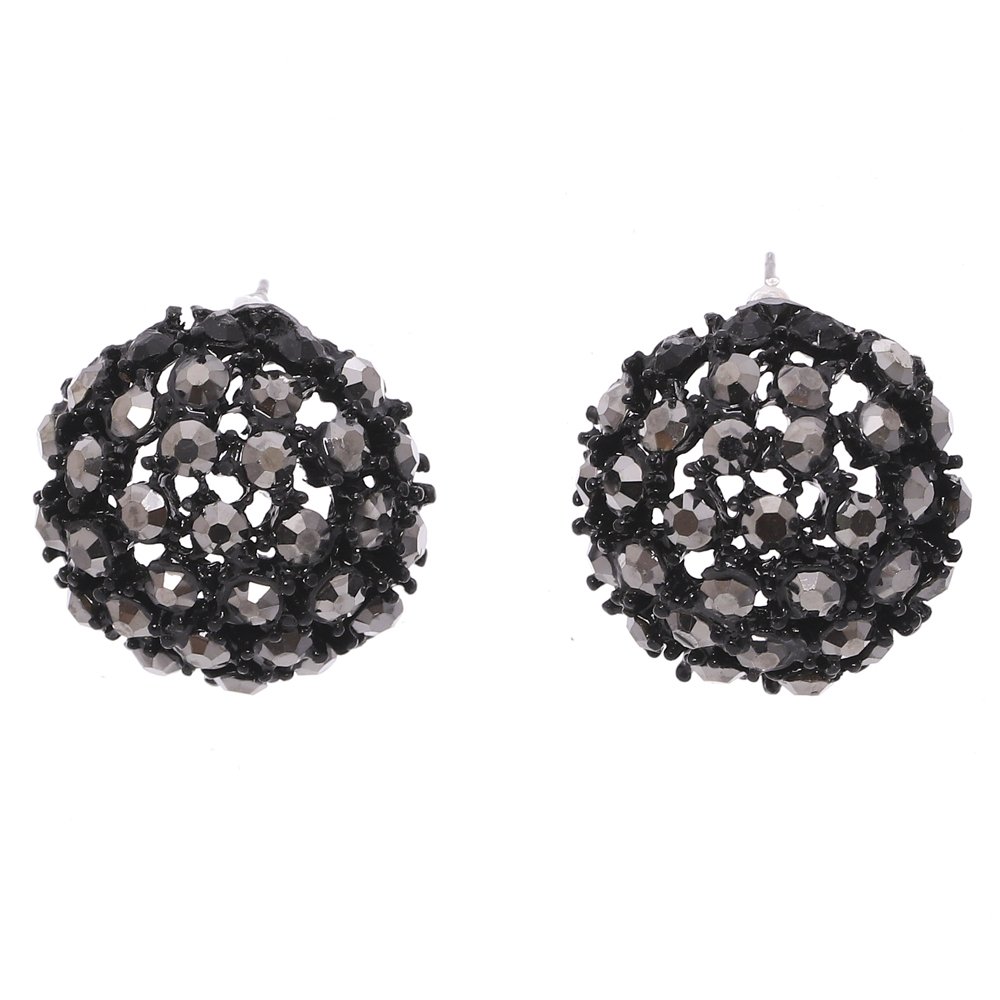 Küpe siyah parlak taşlarla süslenmiş top yarım küre şeklinde taşlı takı bijuteri