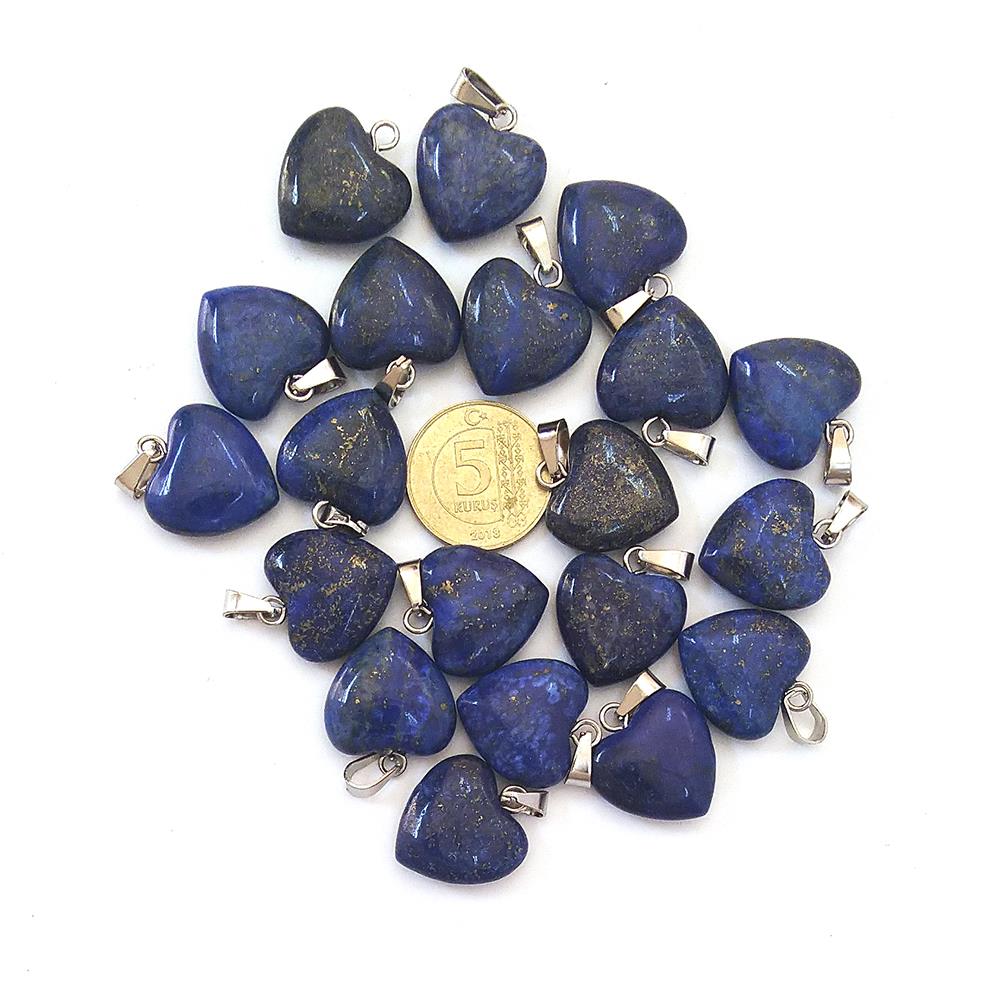 Lapis Lazuli Doğal Taş Kalp Kolye İpli 1,5cm S