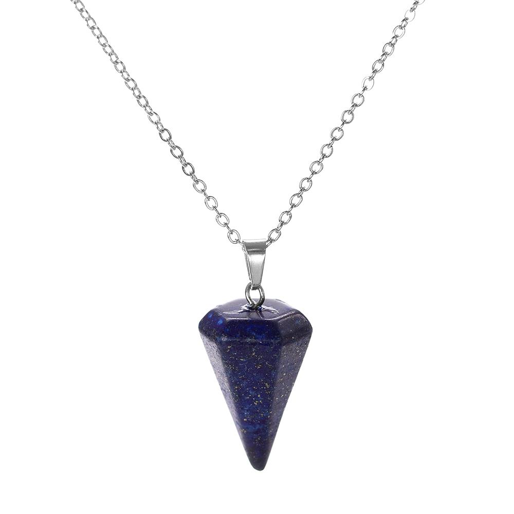 Lapis Lazuli Doğal Taş Piramit Kolye Zincirli 15x22mm
