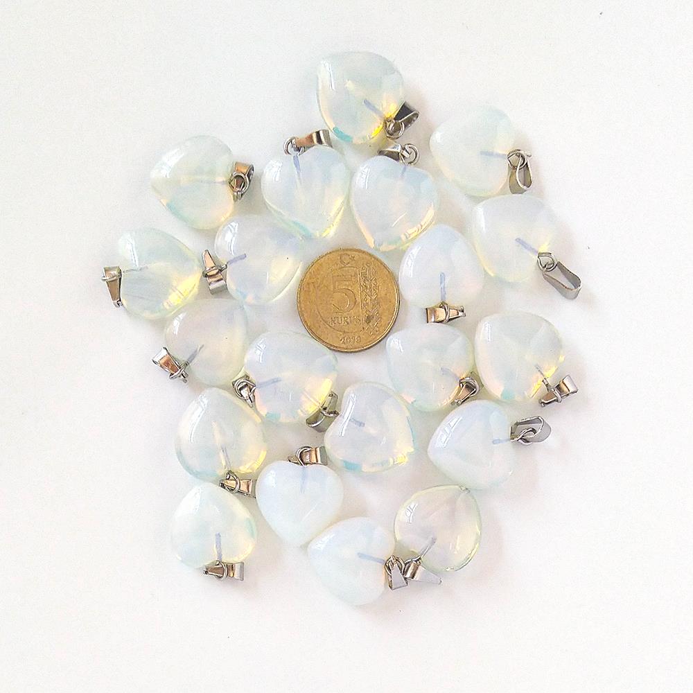 Opal Opalit  Doğal Taş Kalp Kolye Zincirli 1,5cm S
