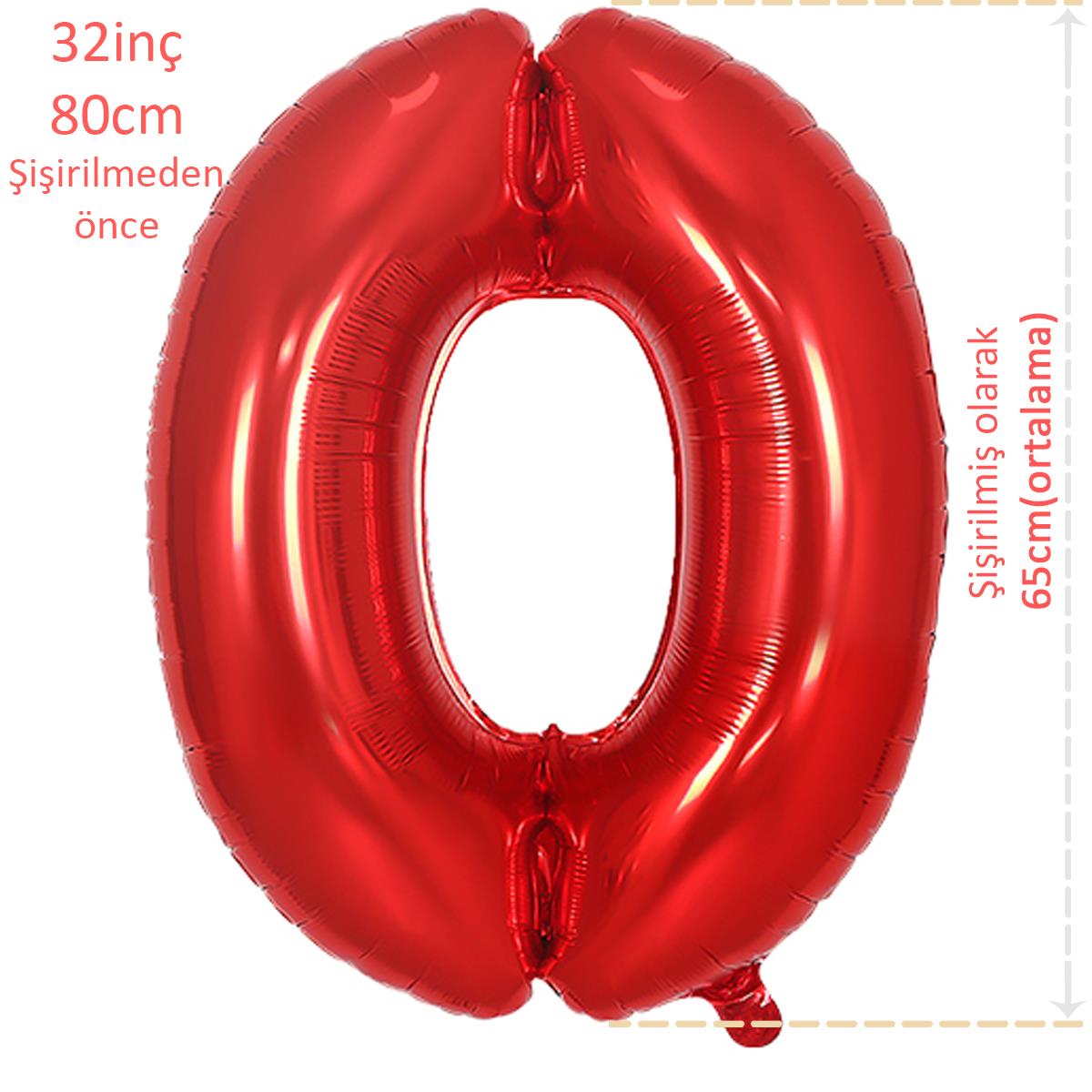 Rakam Folyo Balon Kırmızı 0 Rakamı 32inç 80cm
