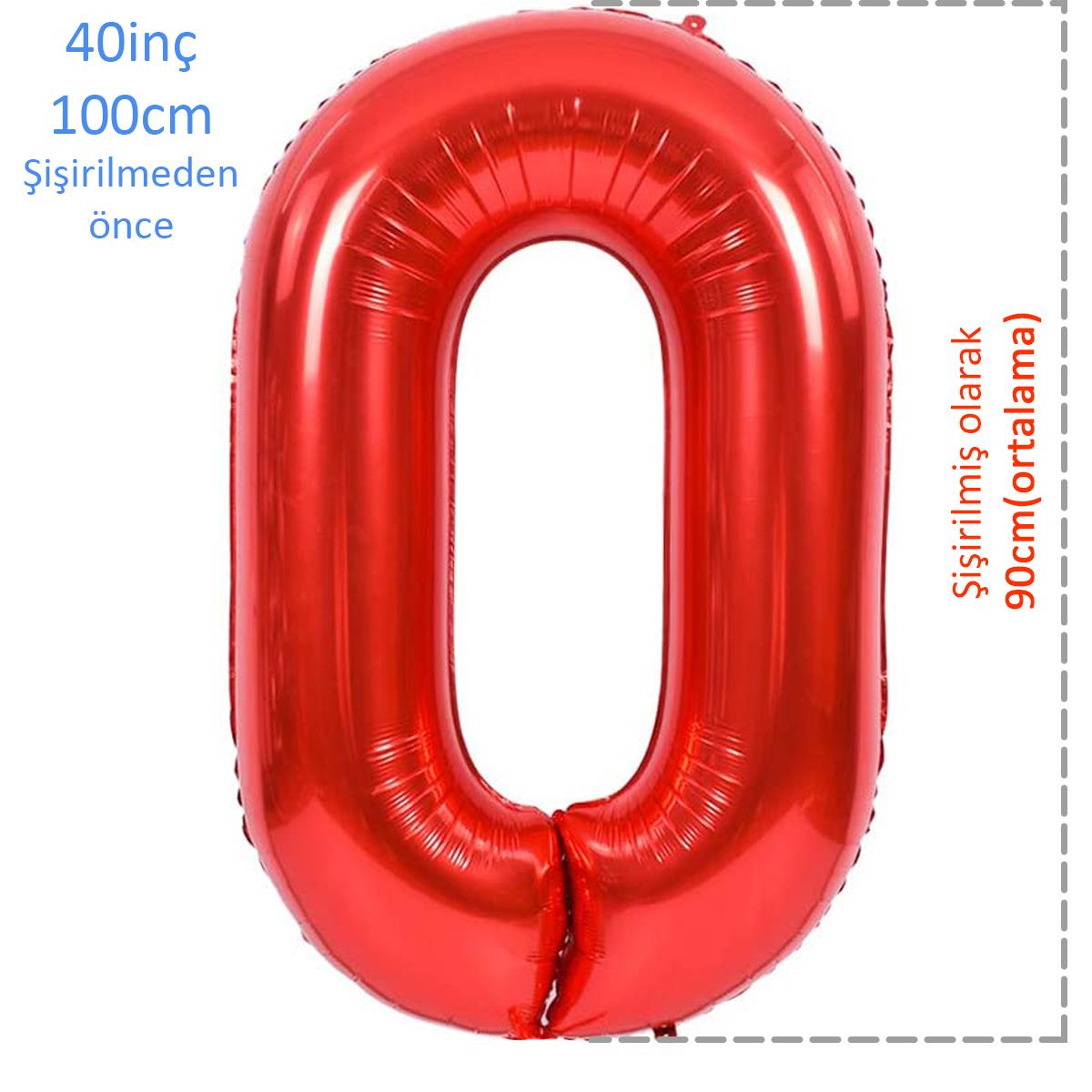 Rakam Folyo Balon Kırmızı 0 Rakamı 40inç 100cm 1 Metre