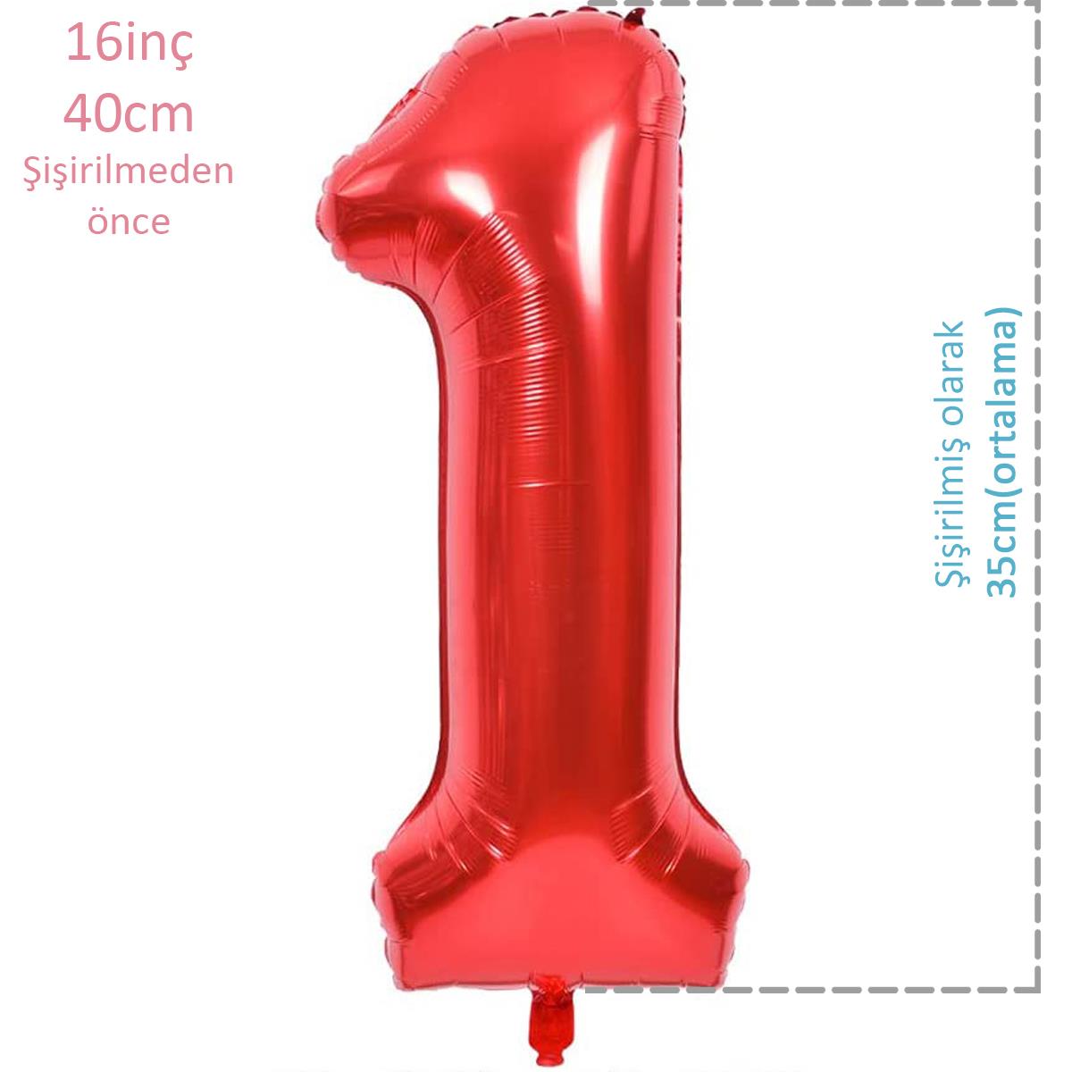 Rakam Folyo Balon Kırmızı 1 Rakamı 16inç 40cm
