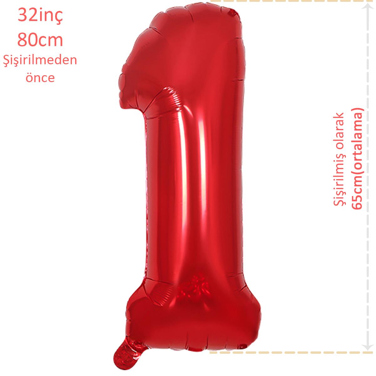 Rakam Folyo Balon Kırmızı 1 Rakamı 32inç 80cm