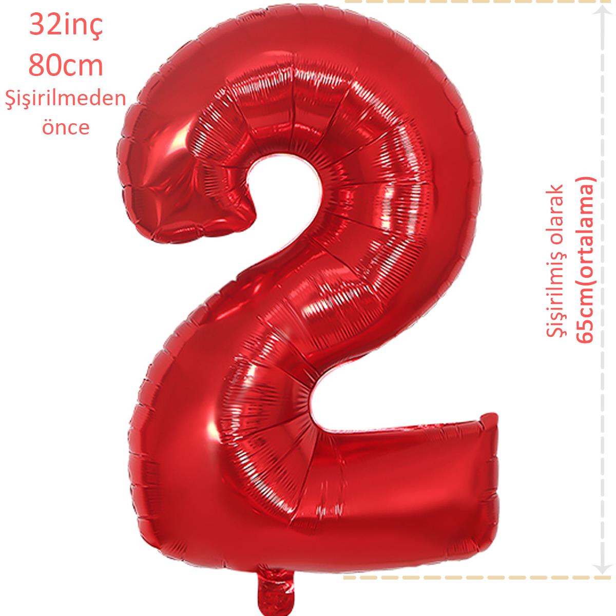 Rakam Folyo Balon Kırmızı 2 Rakamı 32inç 80cm