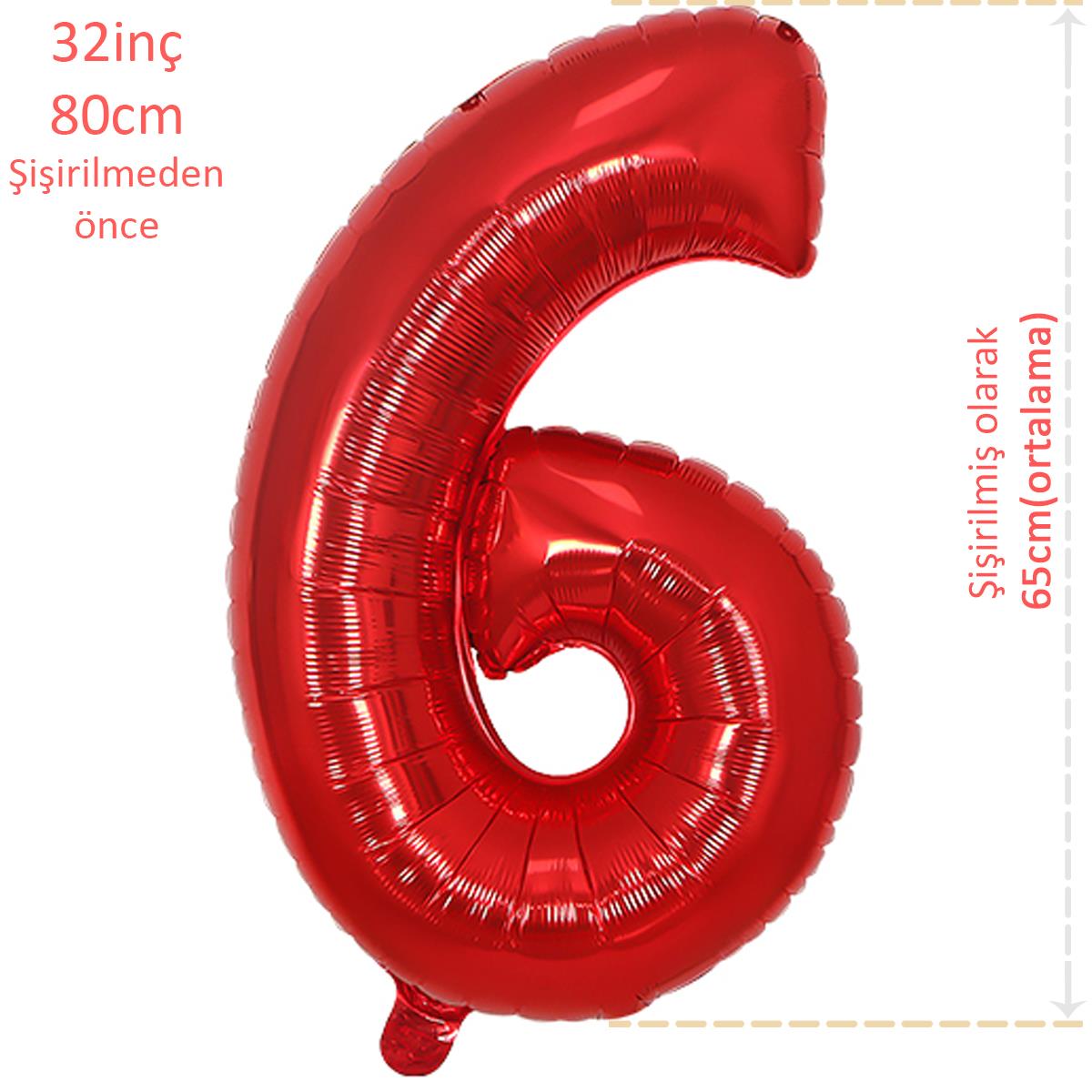 Rakam Folyo Balon Kırmızı 6 Rakamı 32inç 80cm