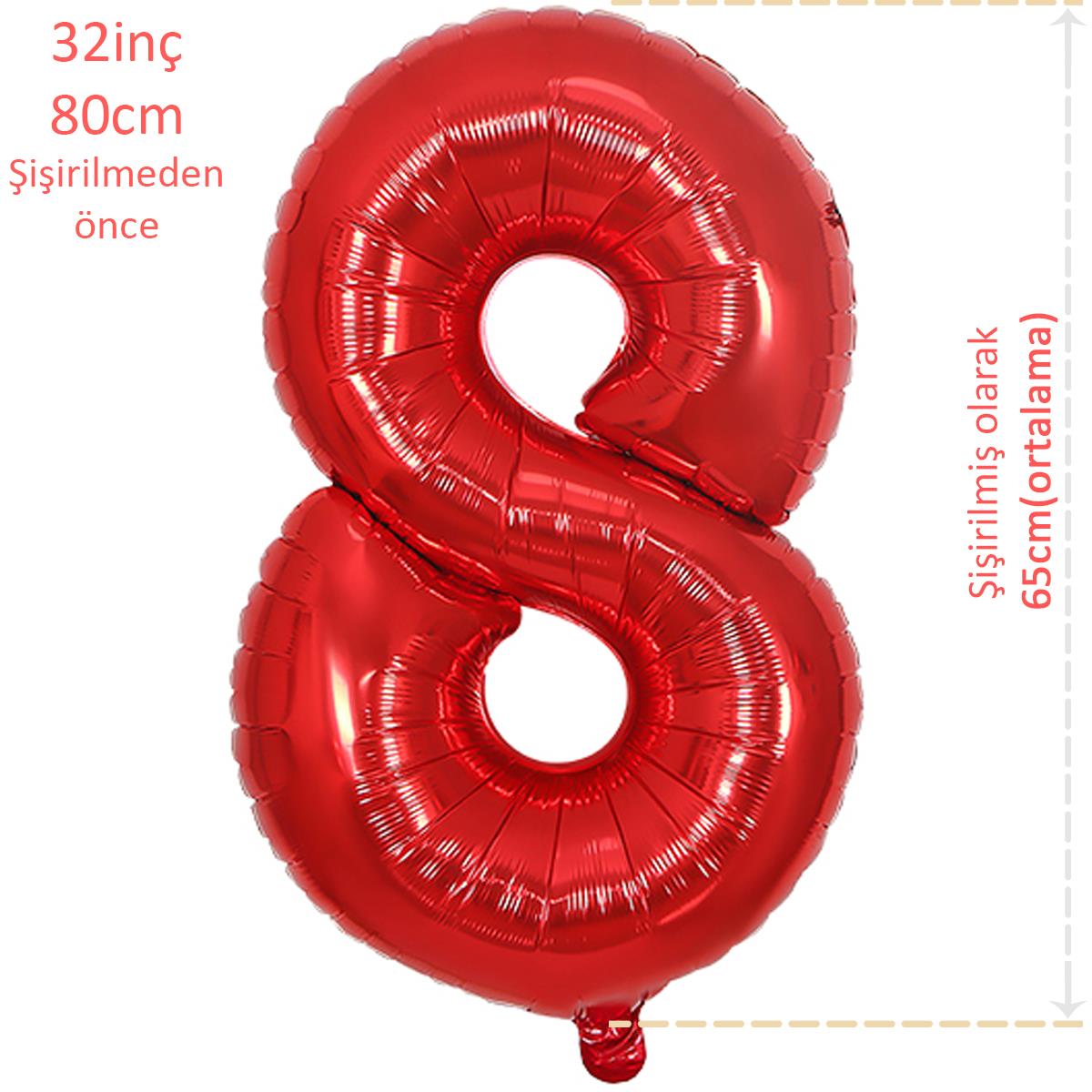 Rakam Folyo Balon Kırmızı 8 Rakamı 32inç 80cm