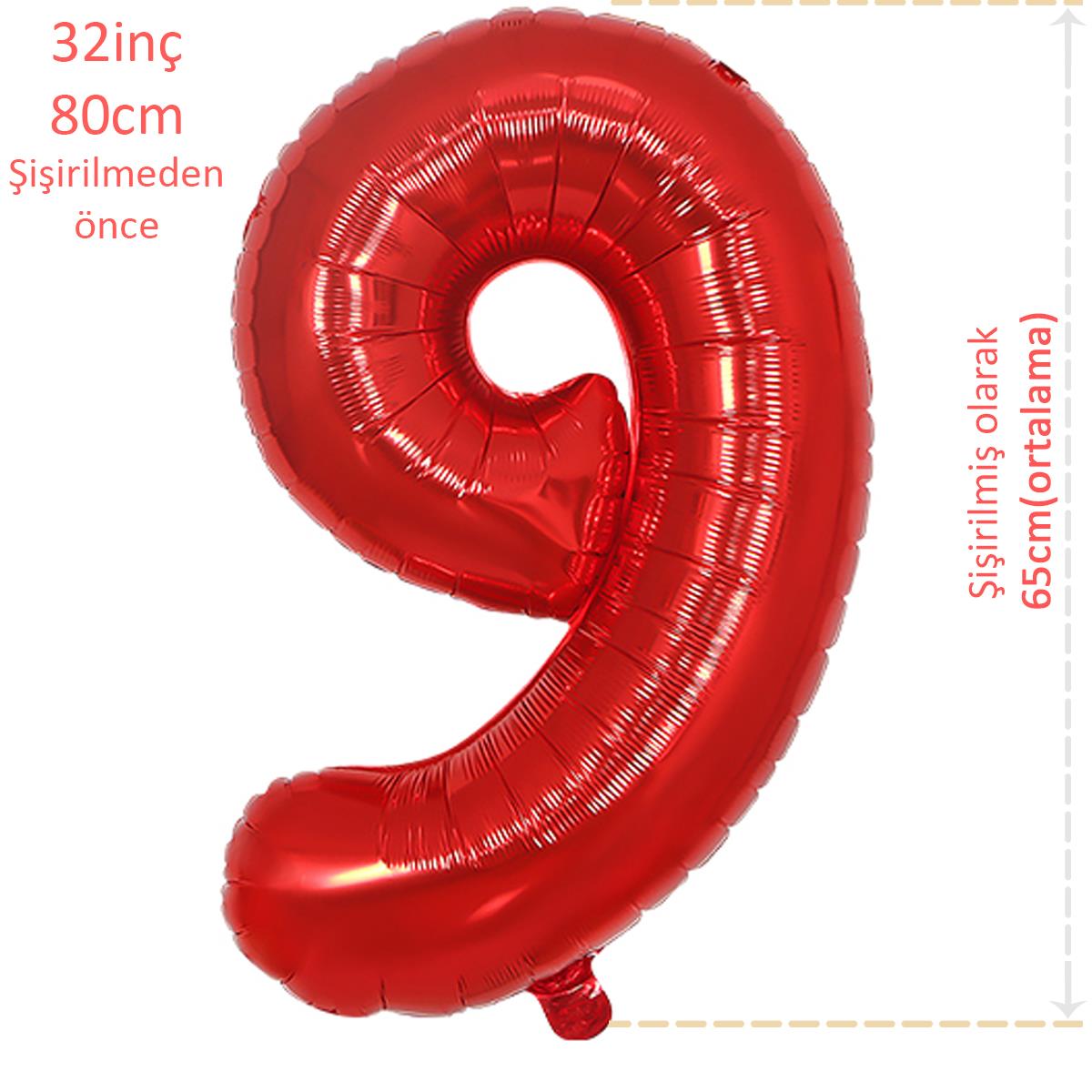 Rakam Folyo Balon Kırmızı 9 Rakamı 32inç 80cm