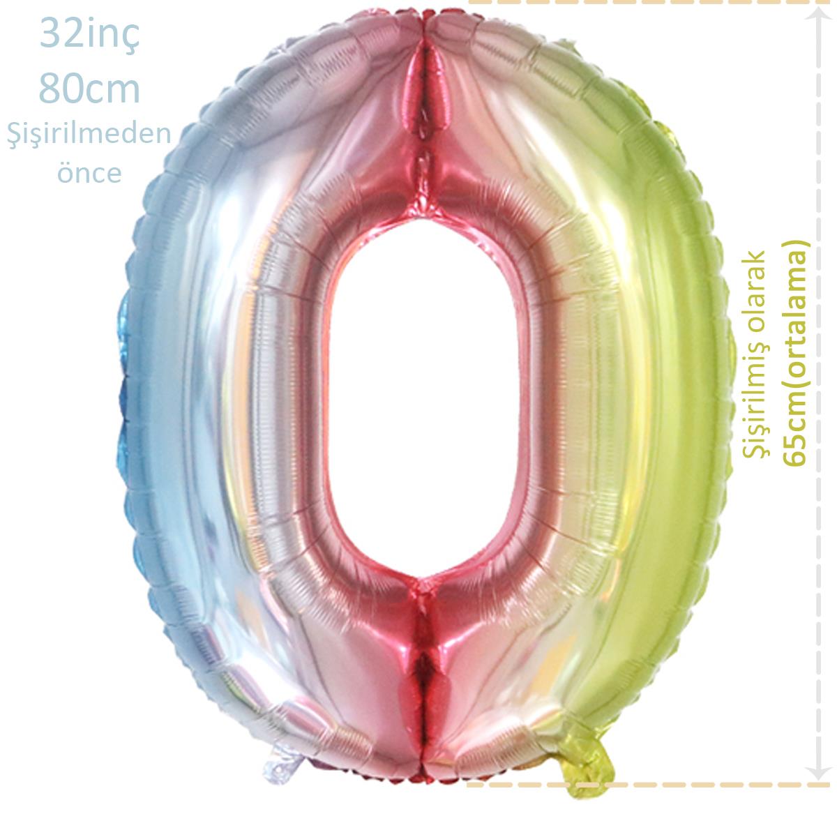 Rakam Folyo Balon Rainbow Gökkuşağı 0 Rakamı 32inç 80cm