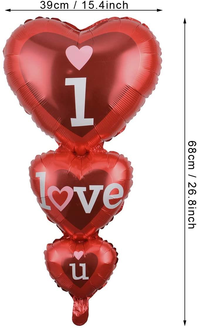 Üçlü 3Lü Kalp Folyo Balon İ Love Yazılı 40X70Ccm