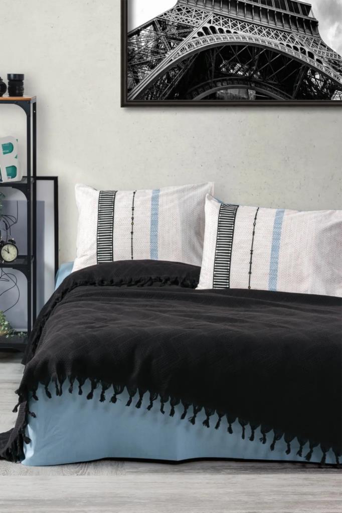 Cotton Box Çift Kişilik Jakarlı Pike Takımı Origin Siyah