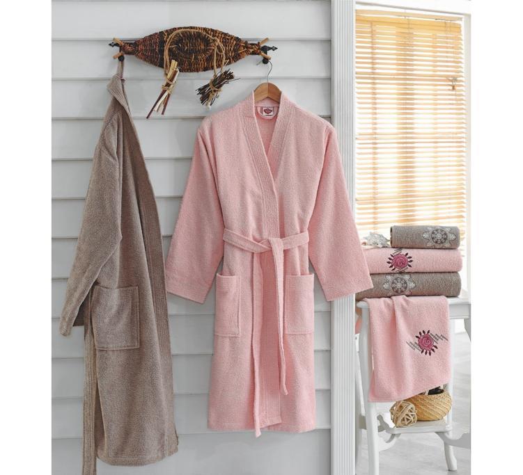 Cotton Box Nakışlı Aile Bornoz Seti Pudra Bej