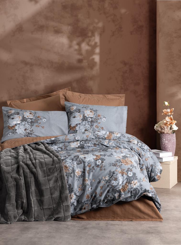 Cotton Box Trim Çift Kişilik Battaniyeli Nevresim Takımı Smooth Antrasit