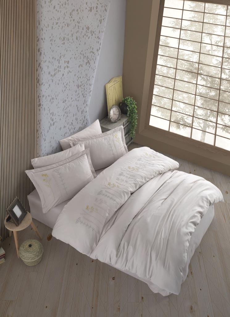 Hobby Çift Kişilik Poplin Premium Nakışlı Nevresim Diva Bej