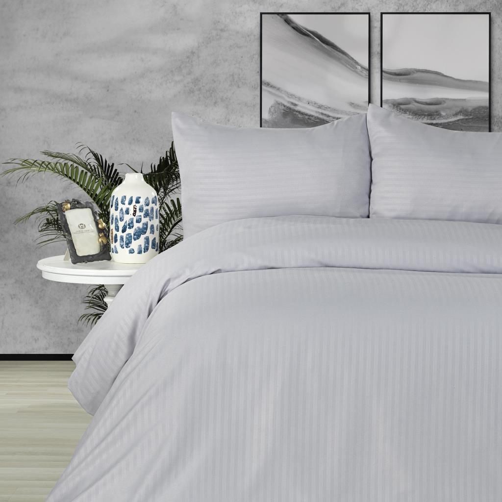 Nevresim Dünyası Çift Kişilik Saten Nevresim Takımı Basic Stripe Taş