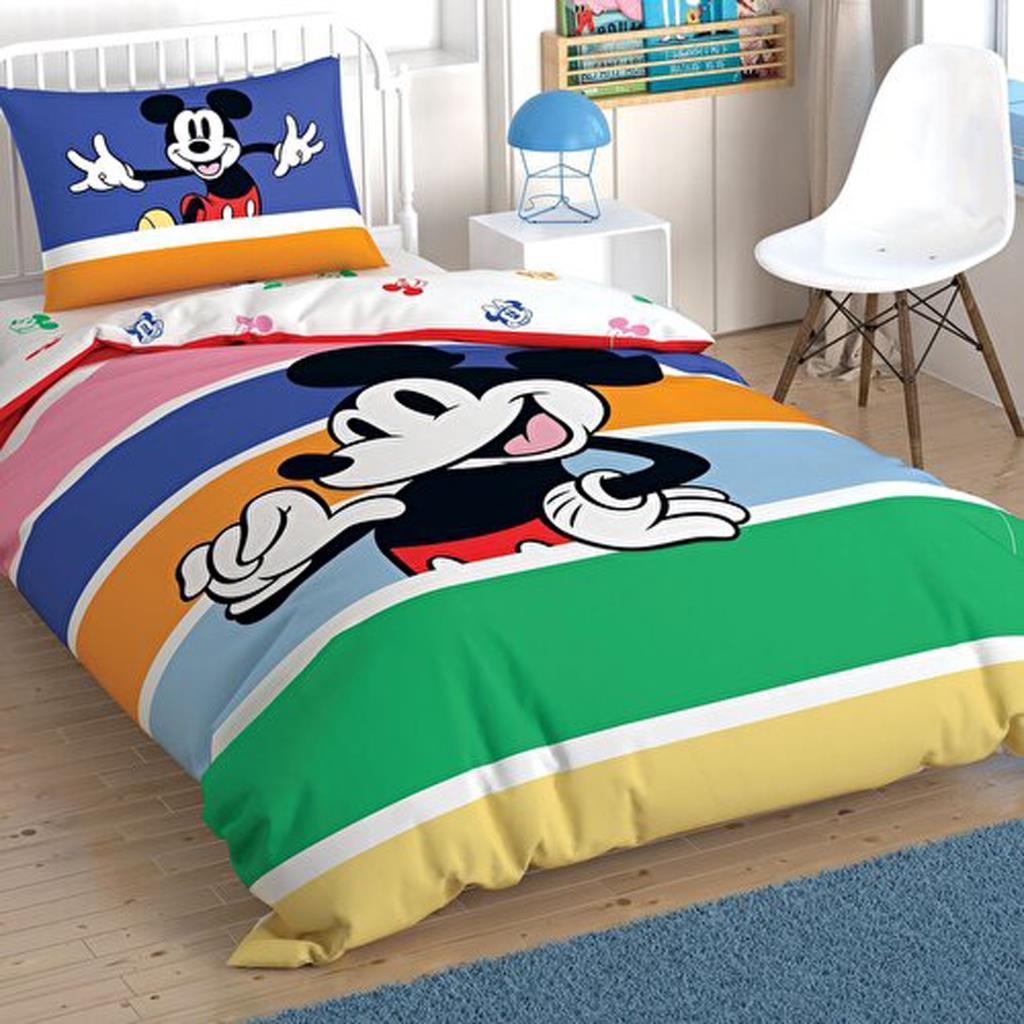 Taç Lisanslı Mickey Mouse Rainbo Tek Kişilik Nevresim Takımı