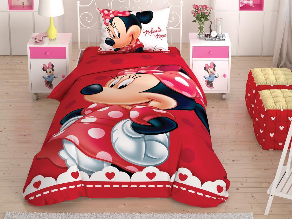 Taç Lisanslı Minnie Lovely Glitter Tek Kişilik Nevresim Takımı