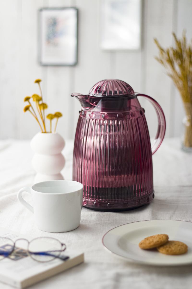 1 LT Isı Yalıtımlı Çay Ve Soğuk Su Termosu Mürdüm (12 Saat Sıcak Tutar& İçi Camdır)