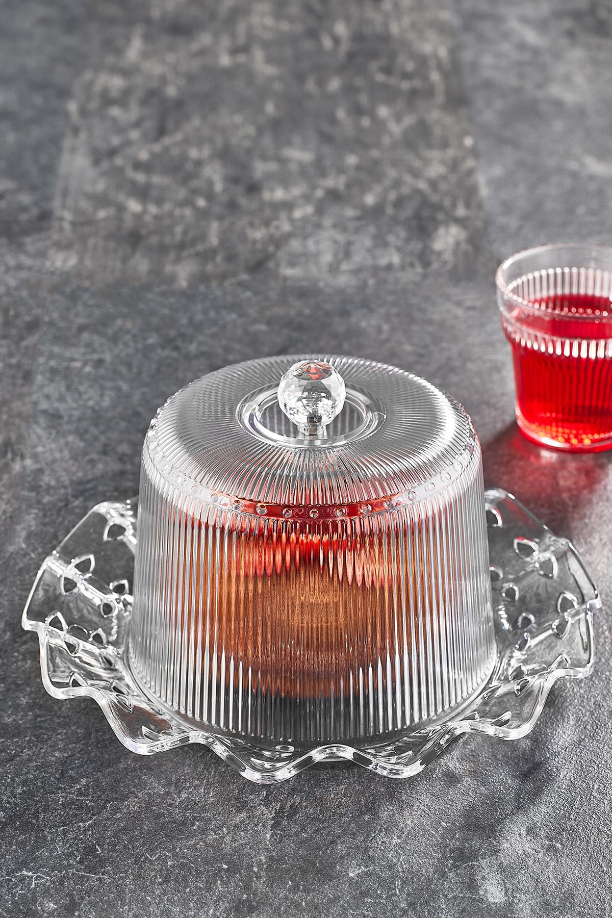 Akrilik Barok Şeffaf Renk Kek Fanus & Kek Saklama Kabı & Şık Sunum Organizeri 26 Cm