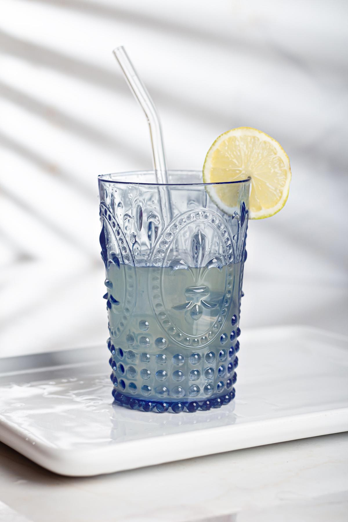 Akrilik Lacivert Tekli Kısa Bardak & Su Meşrubat Kahve Yanı Bardağı 400 ml ( Cam Değildir )