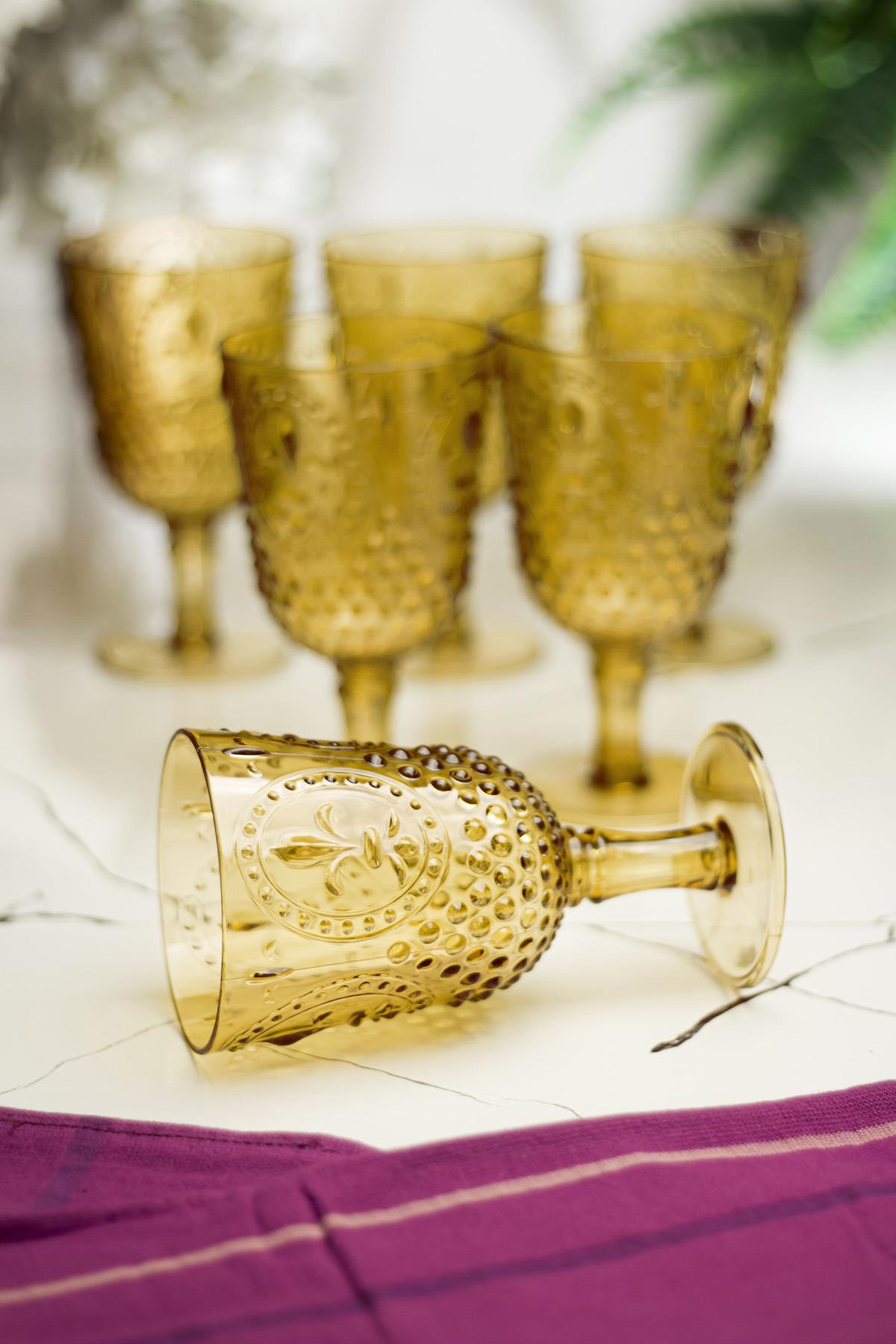 Akrilik Amber 6'lı Kadeh & Su Meşrubat Kahve Yanı Bardağı 450 ml ( Cam Değildir )