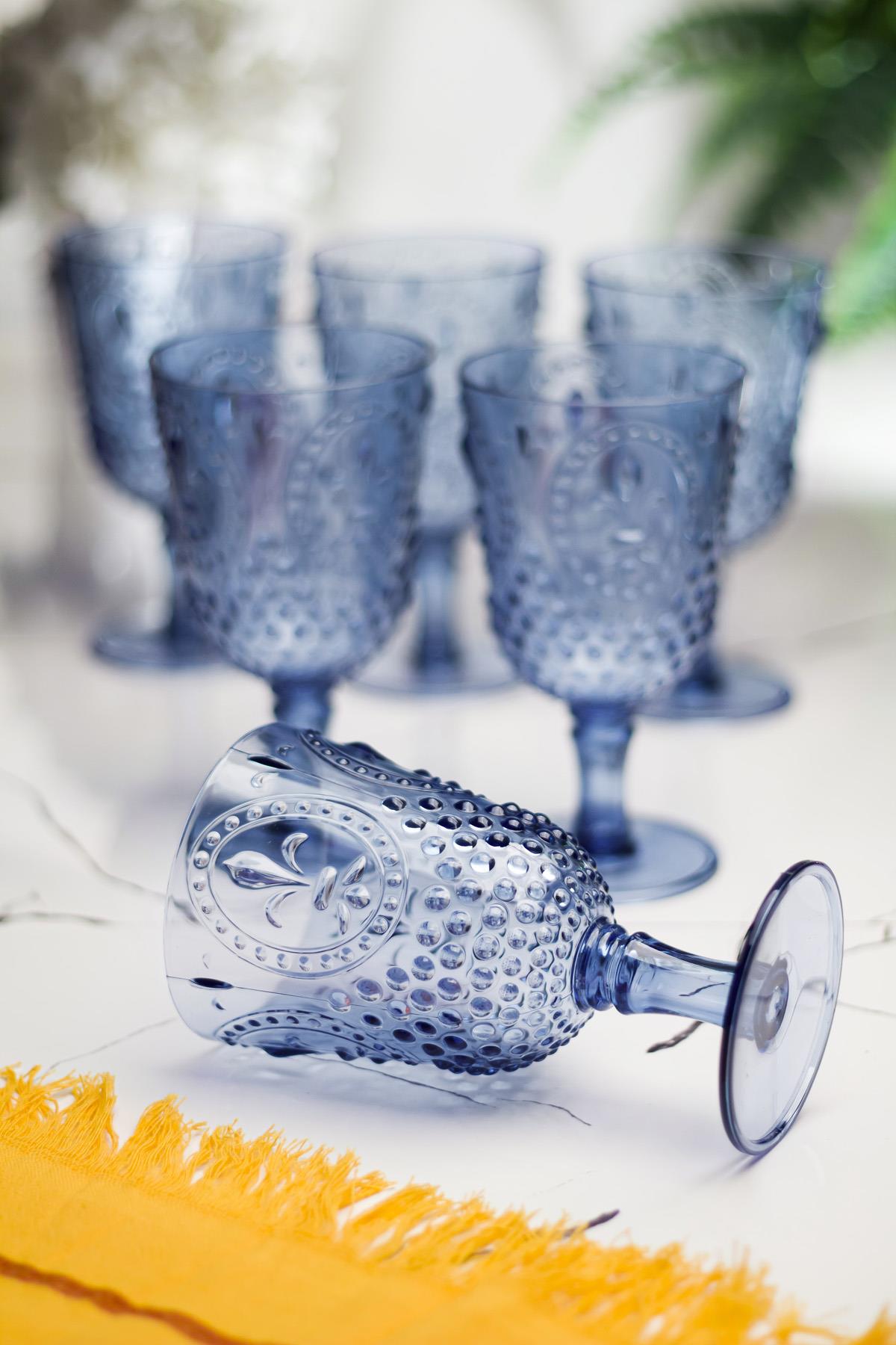 Akrilik Lacivert 6'lı Kadeh & Su Meşrubat Kahve Yanı Bardağı 450 ml ( Cam Değildir )