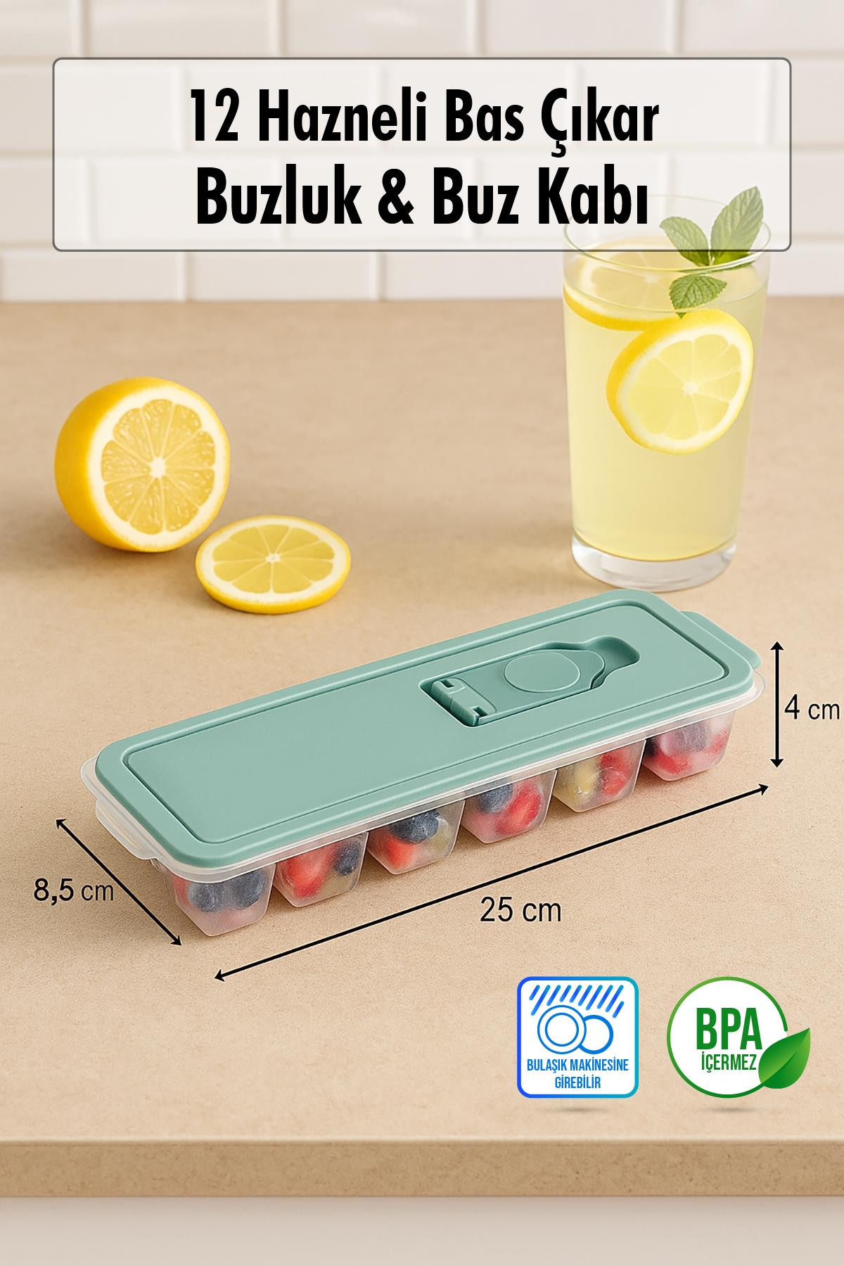 12 Hazneli Bas Çıkar Buzluk & Buz Kabı Beyaz