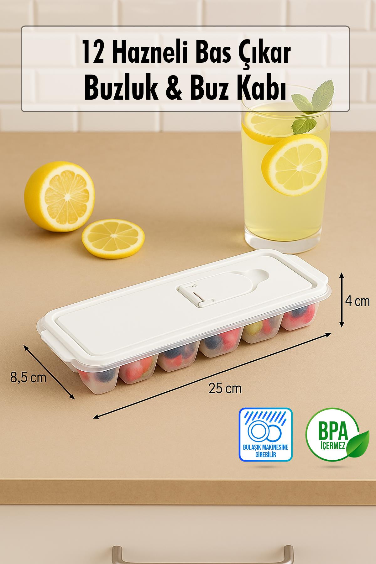 12 Hazneli Bas Çıkar Buzluk & Buz Kabı Mavi