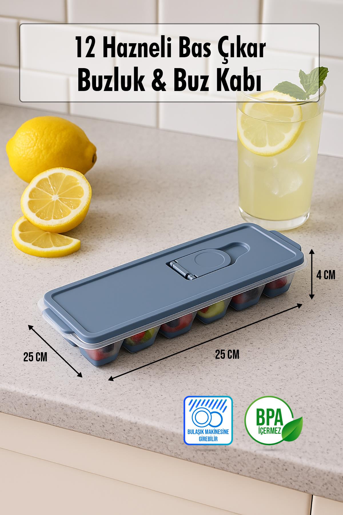 12 Hazneli Bas Çıkar Buzluk & Buz Kabı Yeşil