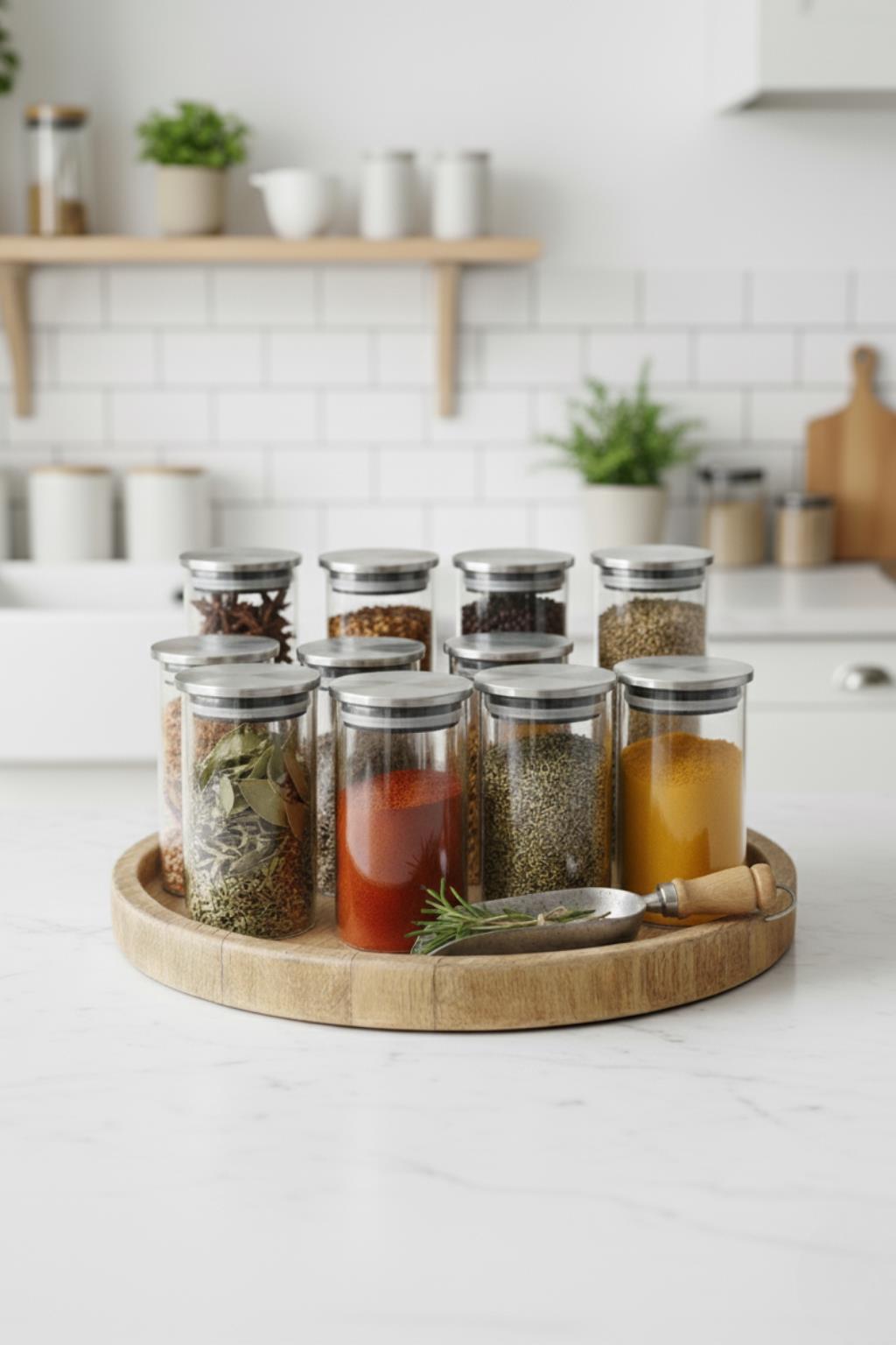 12’li Metal Kapaklı Cam Baharatlık Kavanoz Seti 320 ml