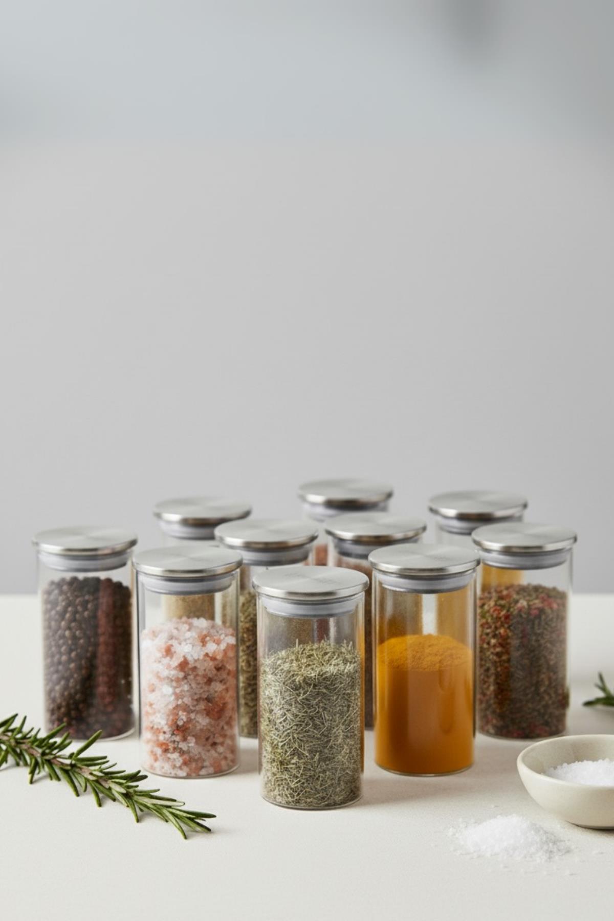 12’li Metal Kapaklı Cam Kavanoz Baharatlık Saklama Düzenleme Kavanozu 450 ml