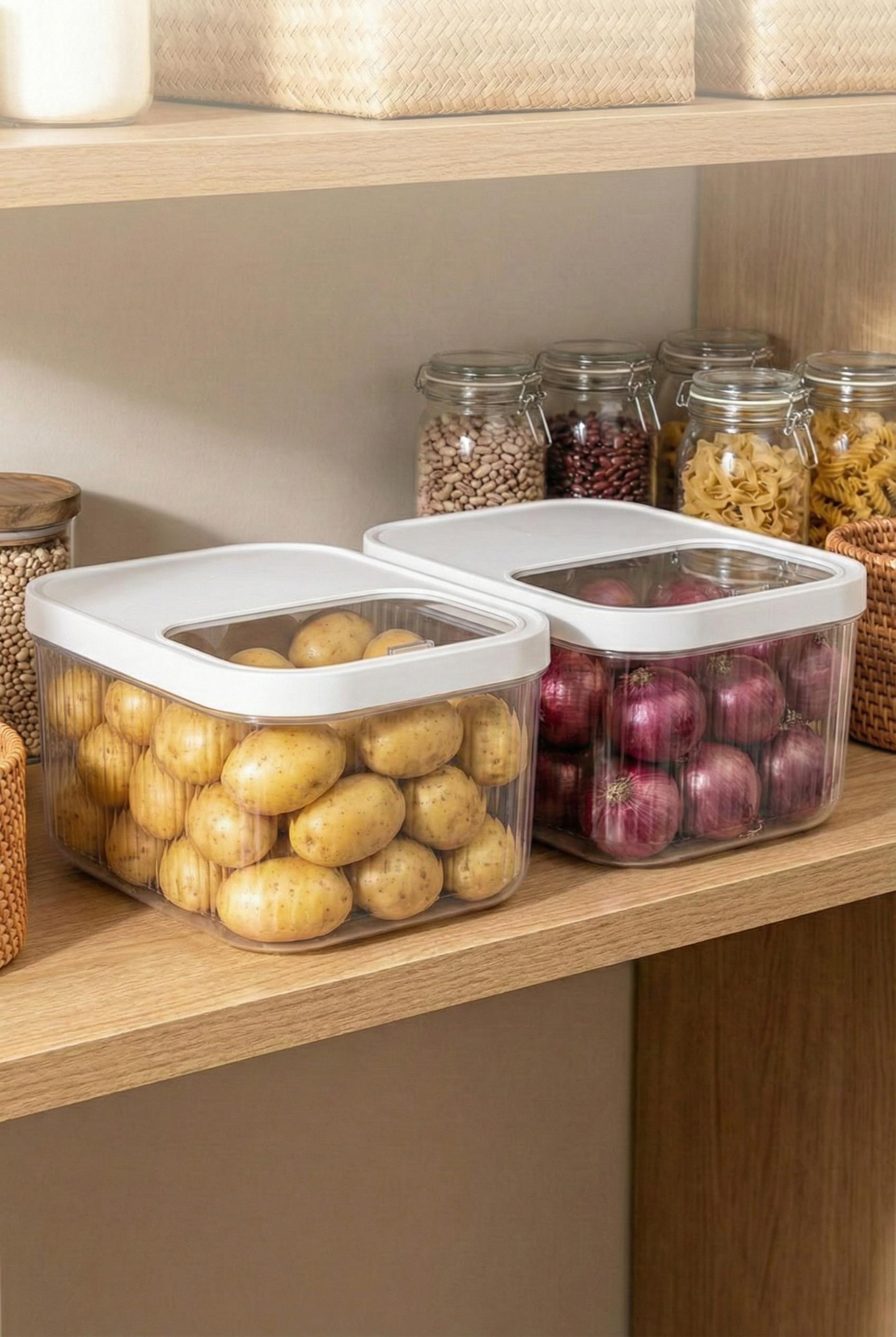 2'Li 12 LT Multibox Beyaz Kayar Kapaklı Saklama Kabı & Erzak Kabı & Patates Soğan Kovası