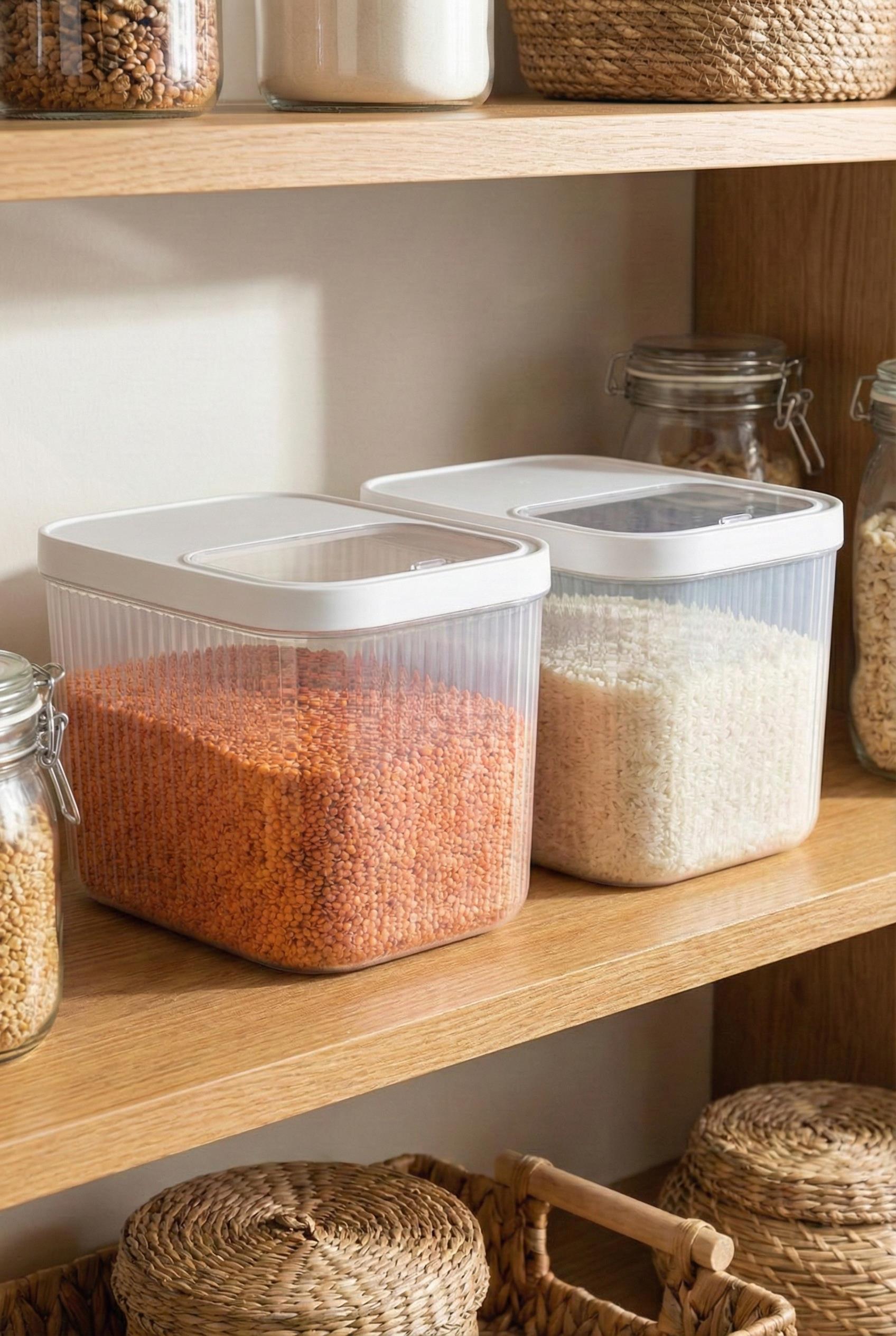 2'Li 16 LT Multibox Beyaz Kayar Kapaklı Saklama Kabı & Erzak Kabı & Toz Ve Tablet Deterjan Kutusu