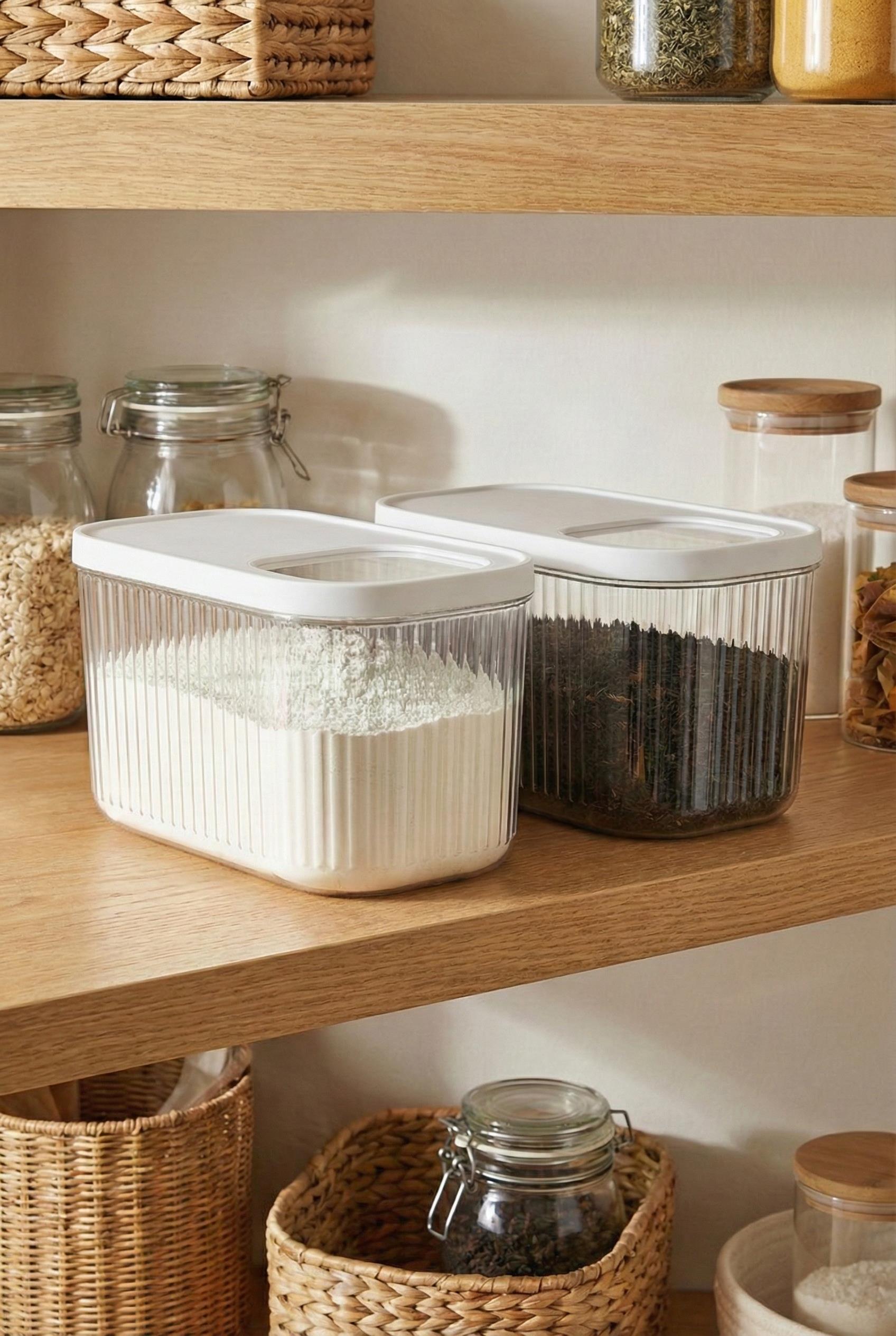 2'Li 7,5 LT Multibox Beyaz Kayar Kapaklı Saklama Kabı & Erzak Kabı & Toz Ve Tablet Deterjan Kutusu