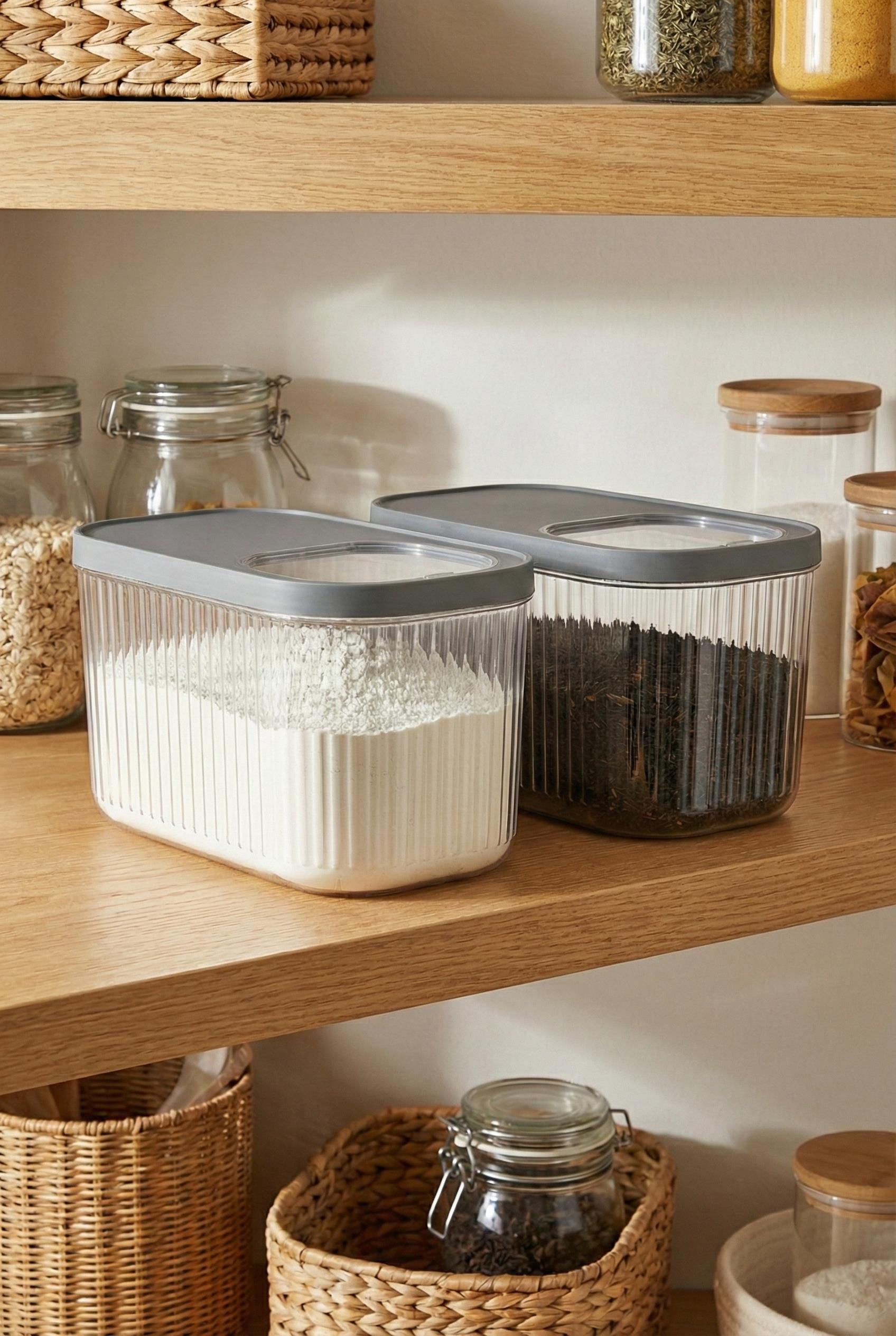 2'Li 7,5 LT Multibox Füme Kayar Kapaklı Saklama Kabı & Erzak Kabı & Toz Ve Tablet Deterjan Kutusu