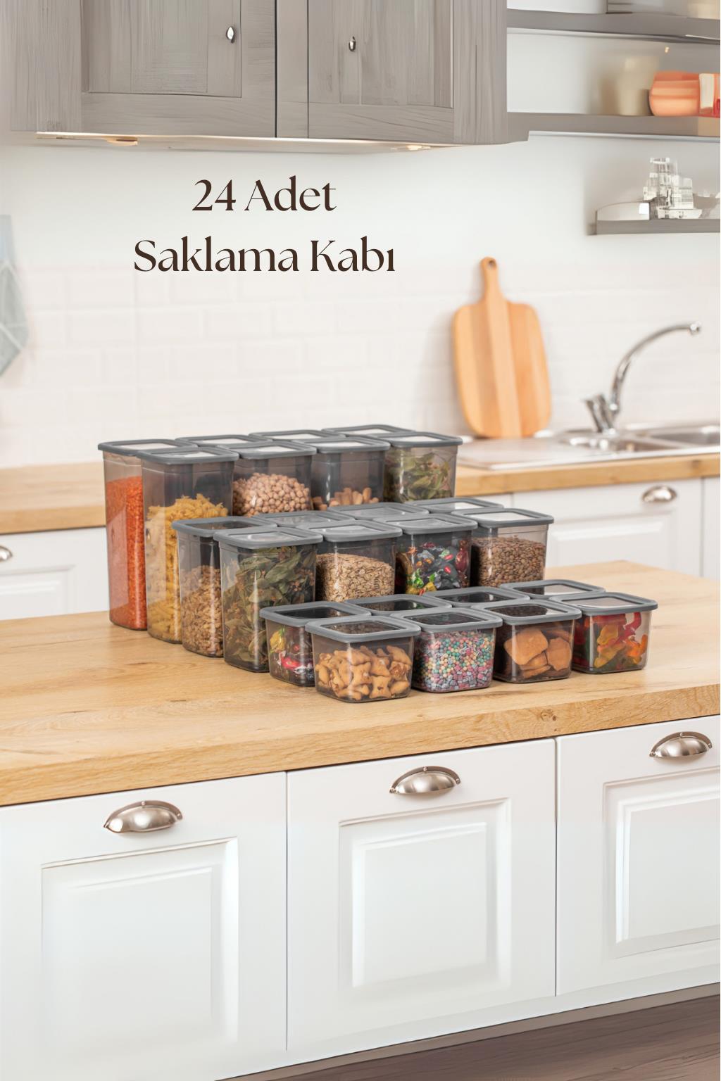 24'lü 3 Boy Kavanoz Seti & Saklama Kabı & Erzak Kabı 8x650/1300/1900 Ml (40 Lı Etiket Hediyeli)