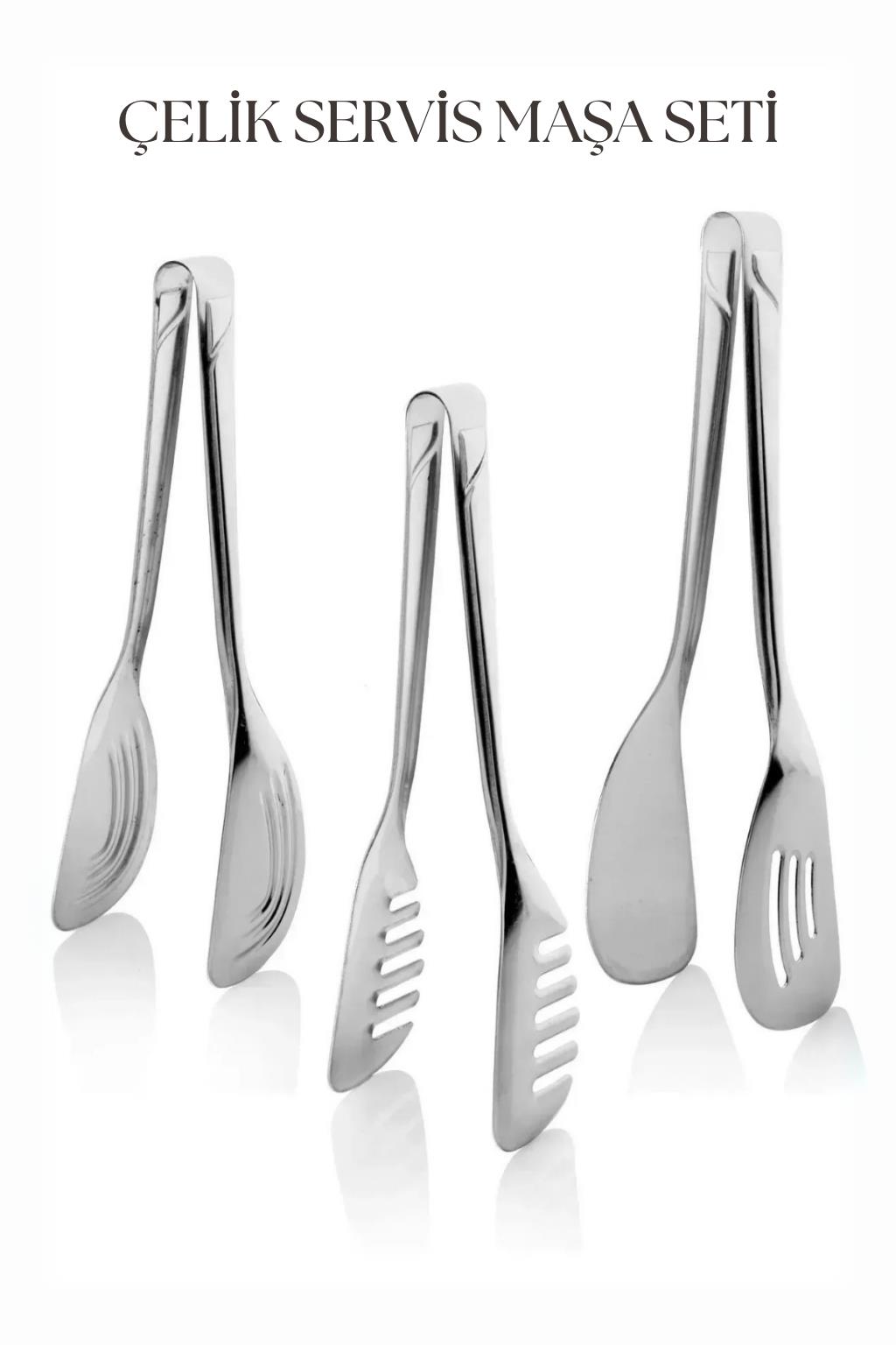 3’lü Servis Maşa Seti & Servis Seti & Sunum Servis Seti 22 Cm