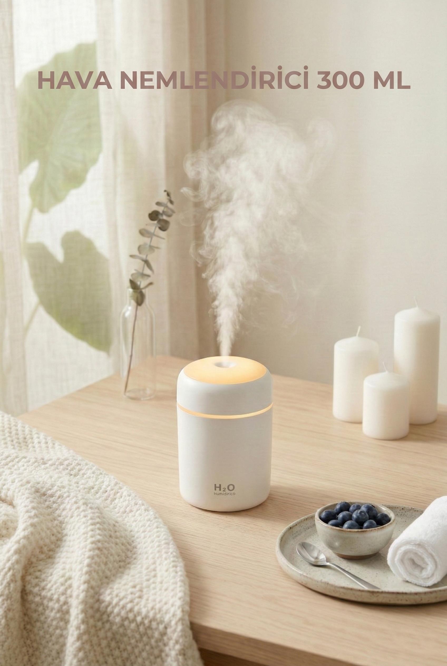 300 ml LED Işıklı Hava Nemlendirici & Pratik Oda Kokusu Difüzörü (7 cm x 11 cm)