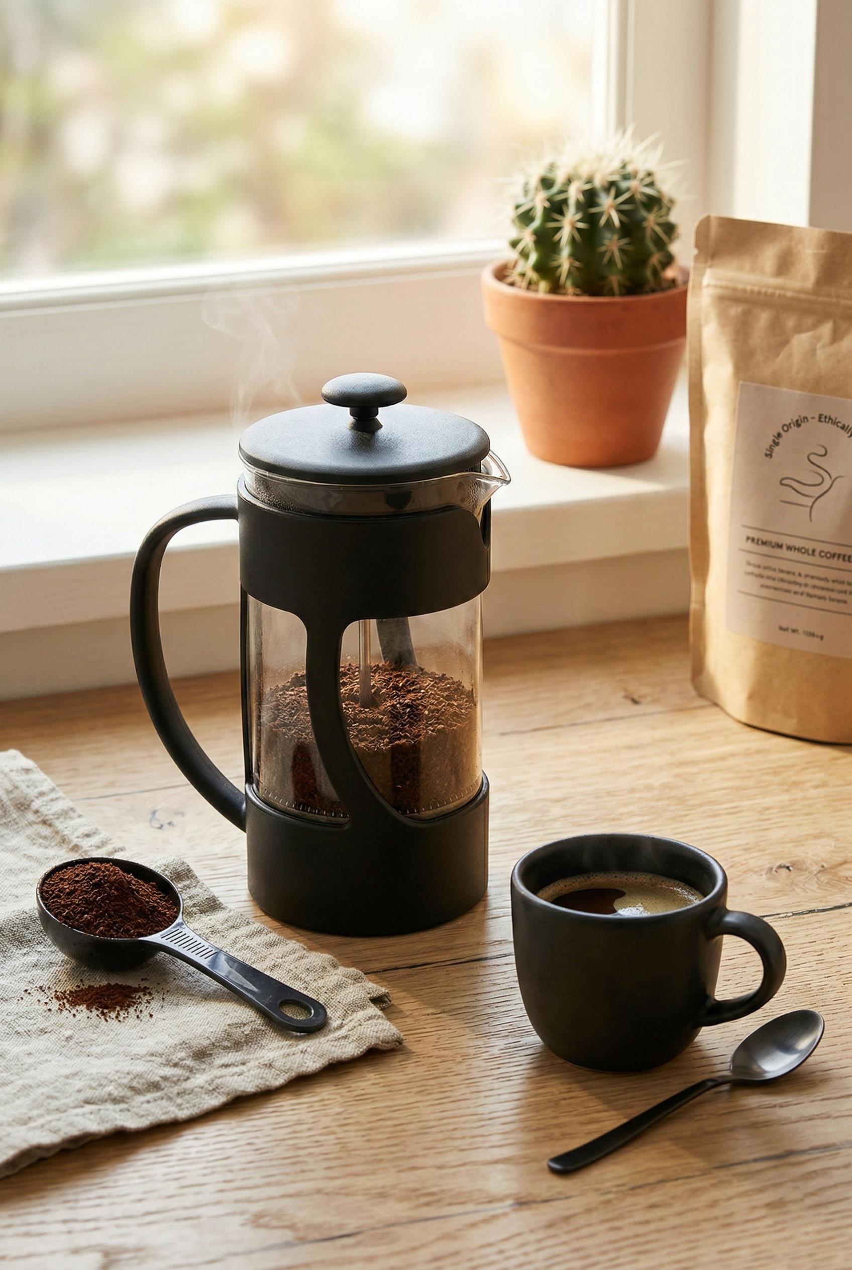 350 ml Borosilikat Cam French Press & Siyah Modern Kahve Ve Bitki Çayı Demleme Gereci