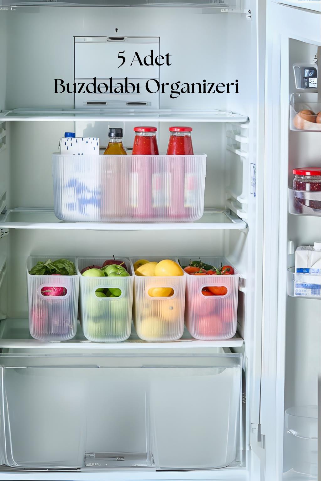 5’li Şeffaf Buzdolabı Organizeri & Buzdolabı Düzenleyici 7,5 Lt