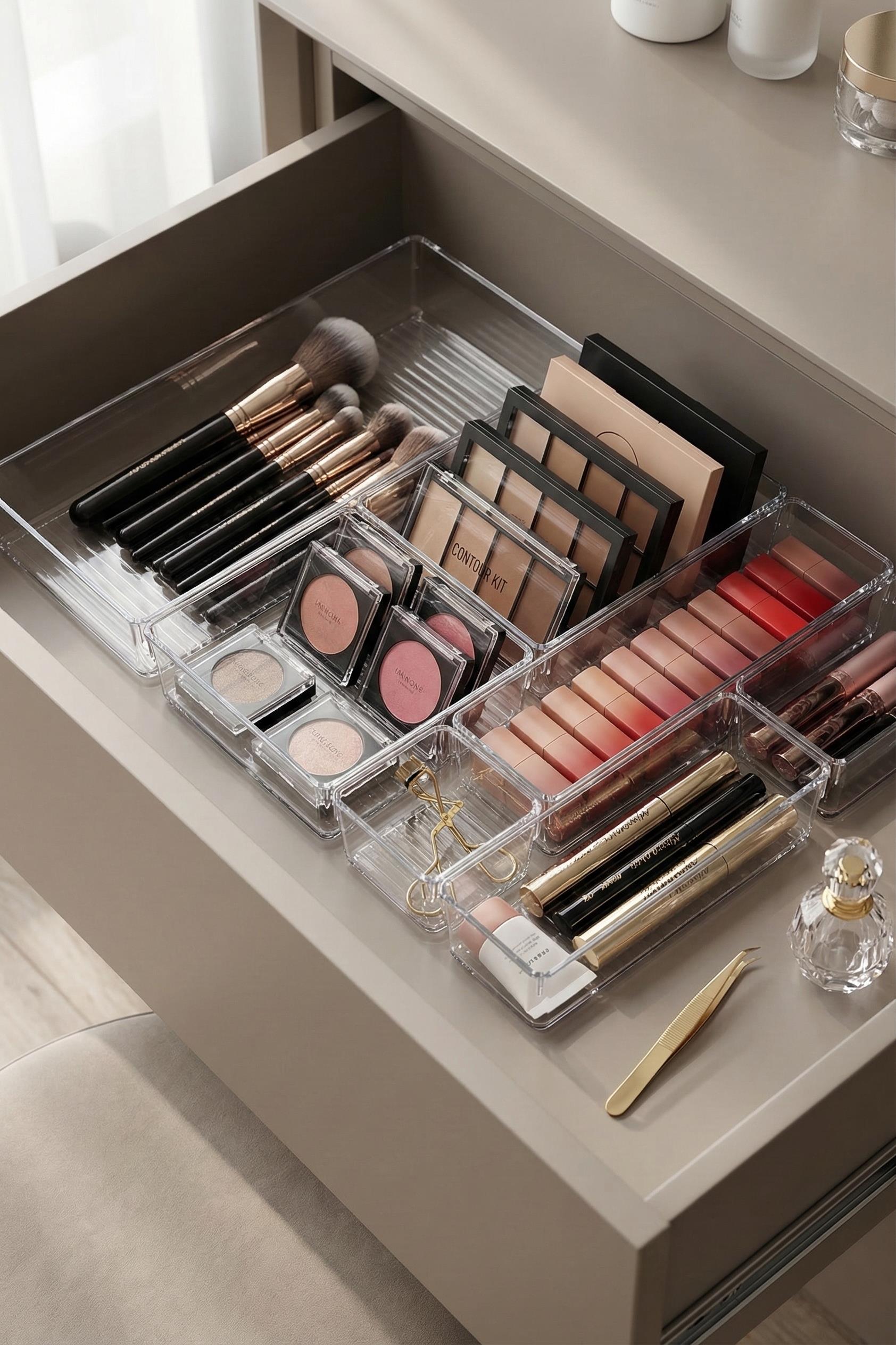 5 Parça Şeffaf Çekmece İçi Makyaj Ve Takı Organizer Seti & Modüler Bölmeli Düzenleyici