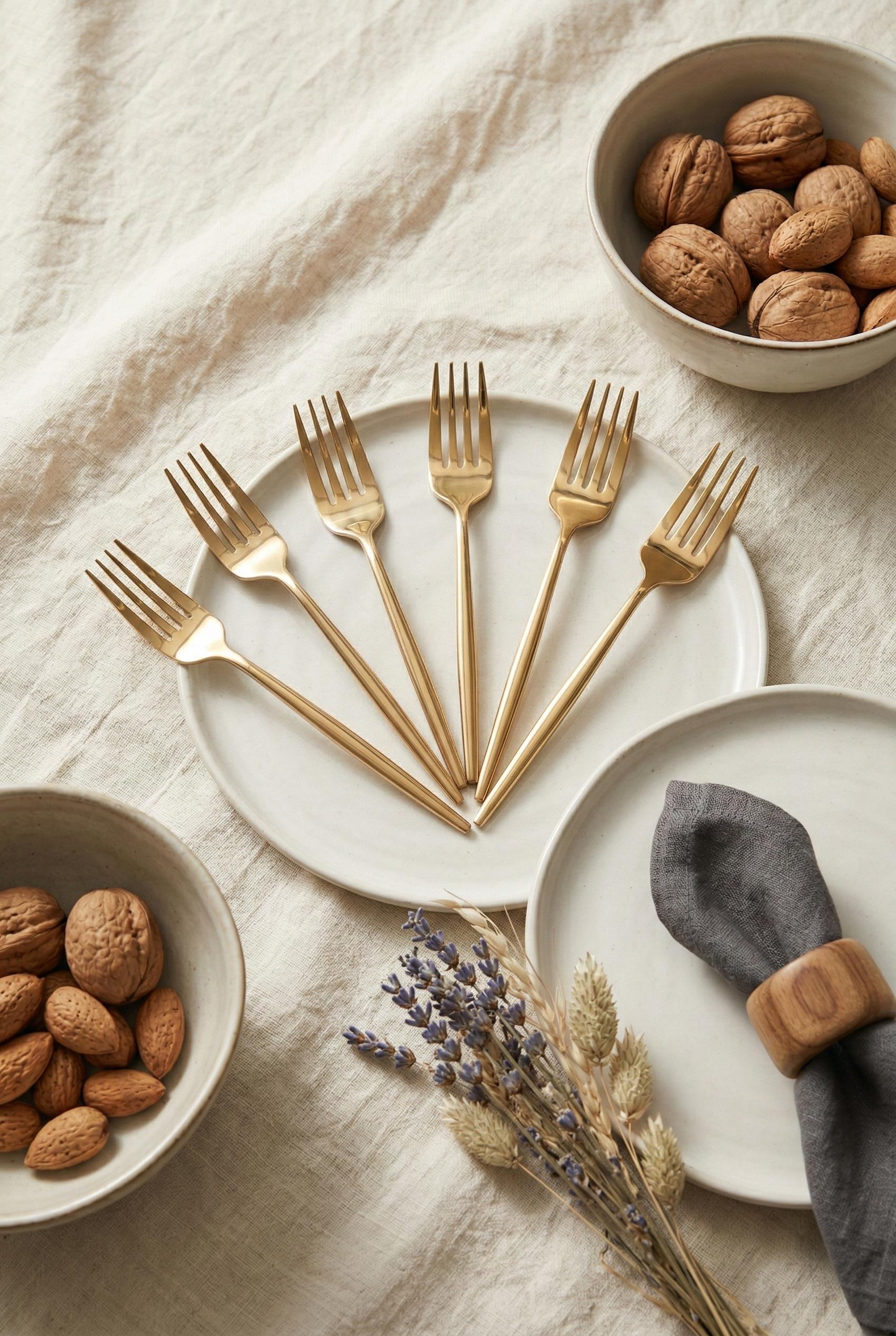 6'lı Lüks Gold Paslanmaz Çelik Tatlı Çatalı Seti (16 cm)