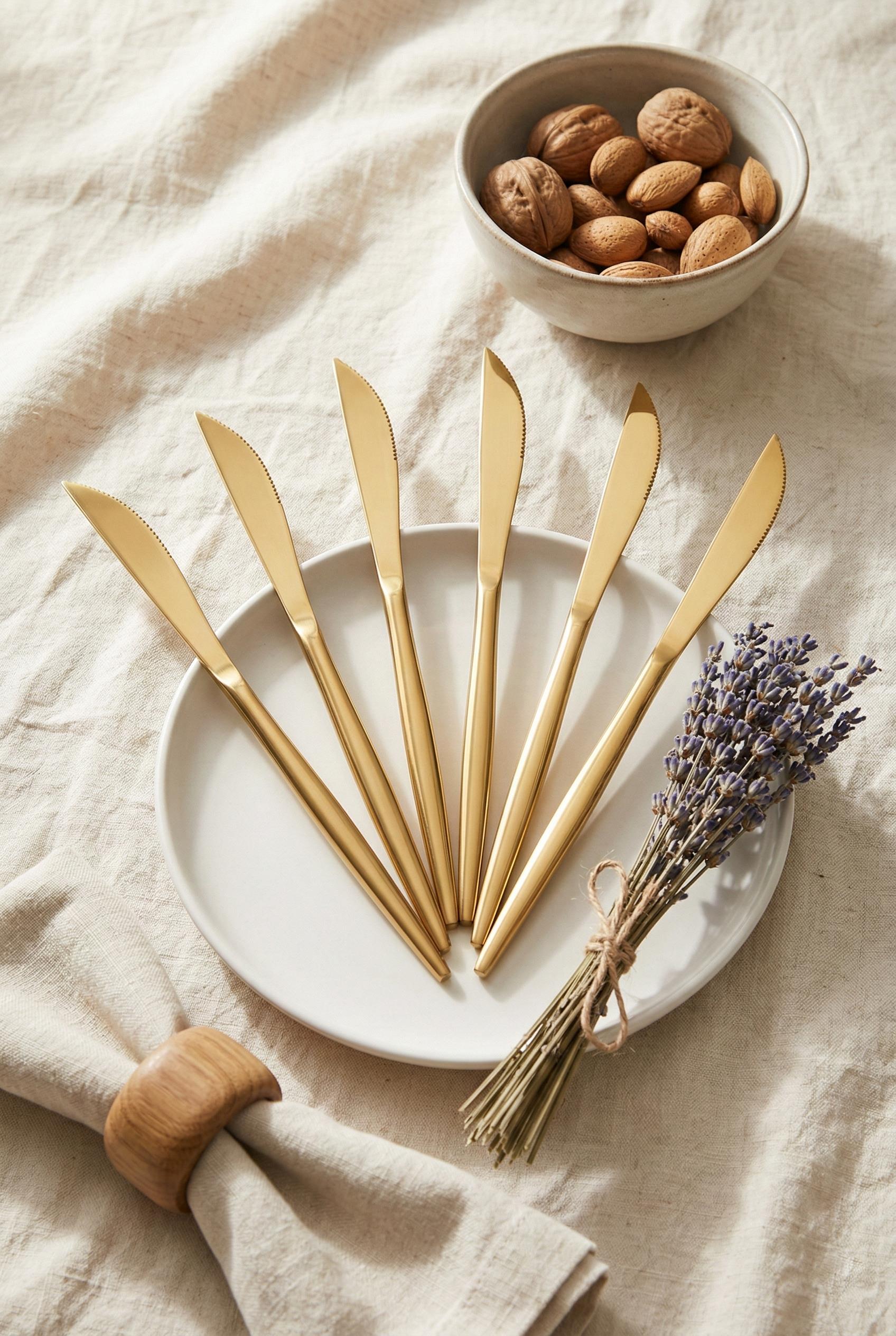 6'lı Lüks Gold Paslanmaz Çelik Yemek Bıçağı Seti (21 cm)