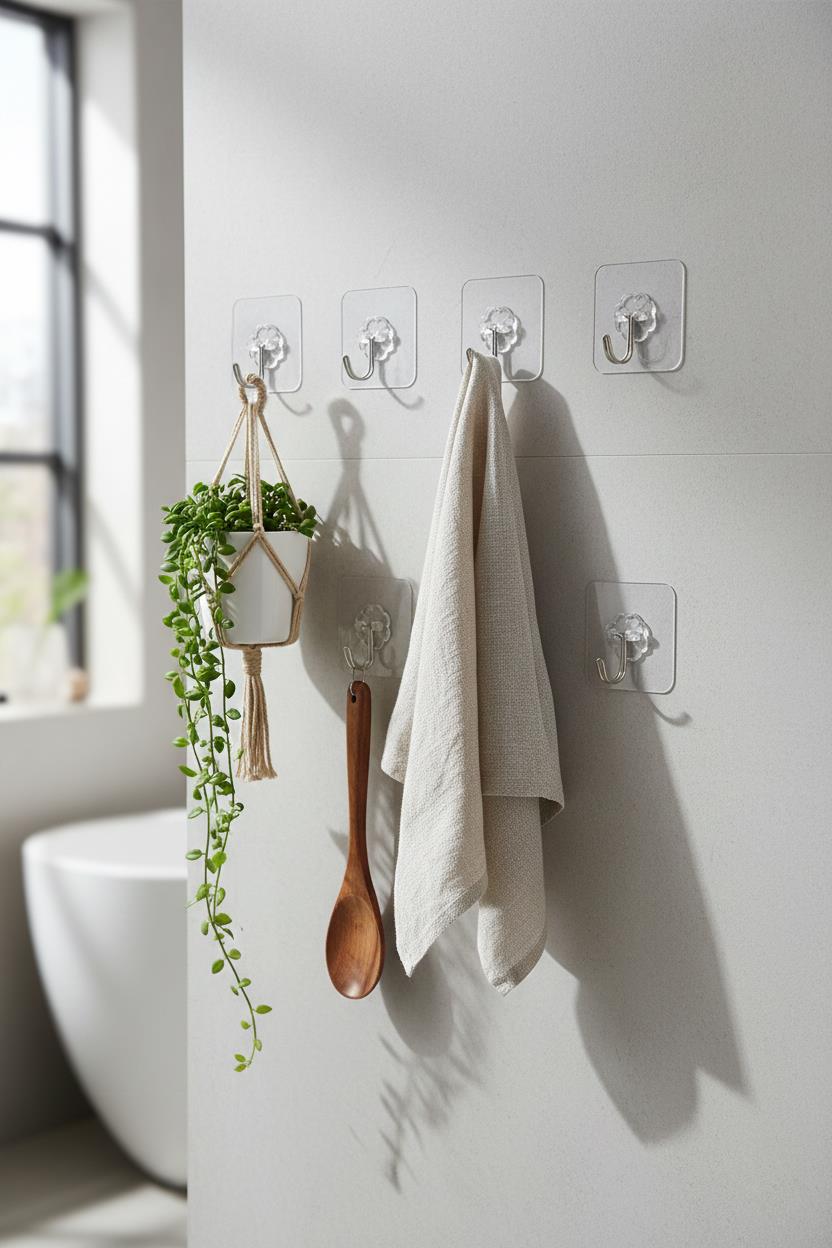 6'lı Şeffaf Yapışkanlı Askı Seti & Çok Amaçlı Banyo Ve Mutfak Duvar Düzenleyici